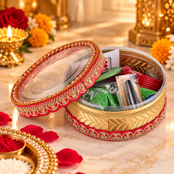 Karwa Chauth Pooja & Makeup Kit with Decorative Box | Traditional Festival Essentials Gift Set