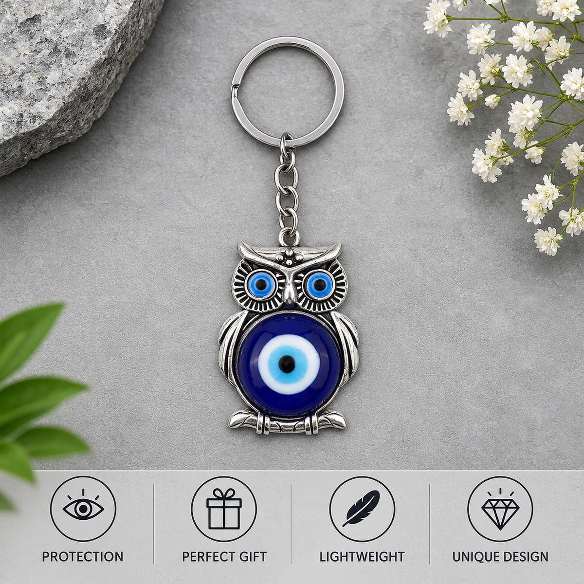 Owl Evil Eye Keychain | Wise Protection Charm with Nazar Bead for Positivity & Awareness-11 cm Hight (5061863)