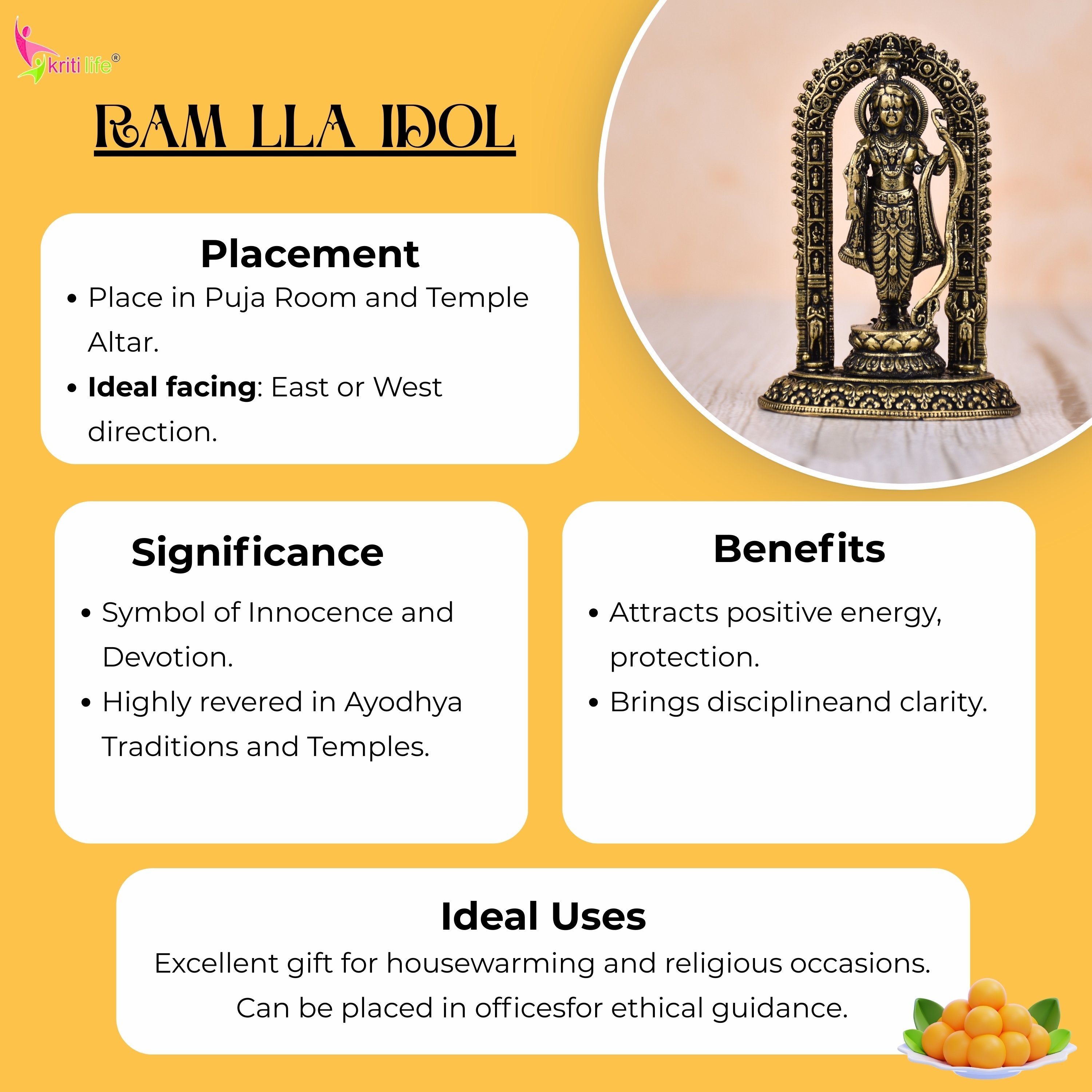 Brass Ram Lalla Idol – Childhood Form of Lord Ram | 3 inches - Small size | Antique Finish Murti for Pooja & Home Temple