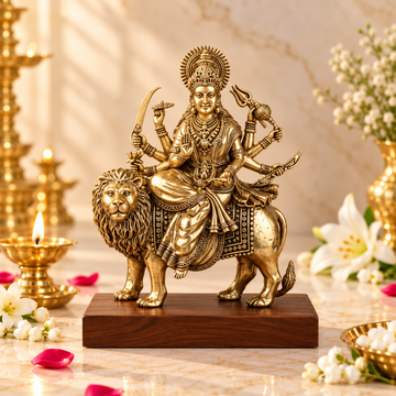 Antique Brass Goddess Durga Sitting on Lion Idol | Fine Brass Sherawali Mata