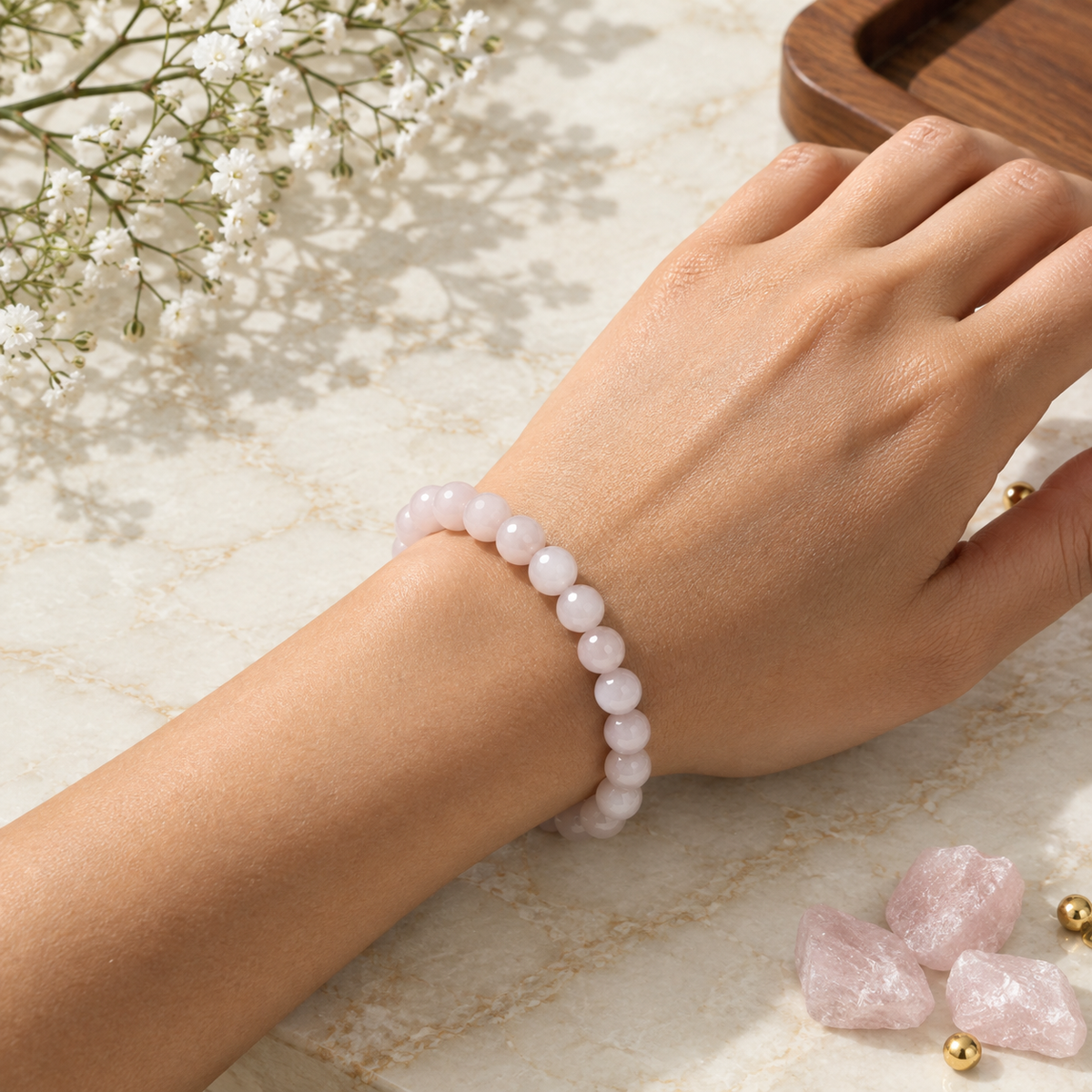 Natural Rose Quartz Crystal Stone Bracelet – Love, Healing & Harmony- 8mm