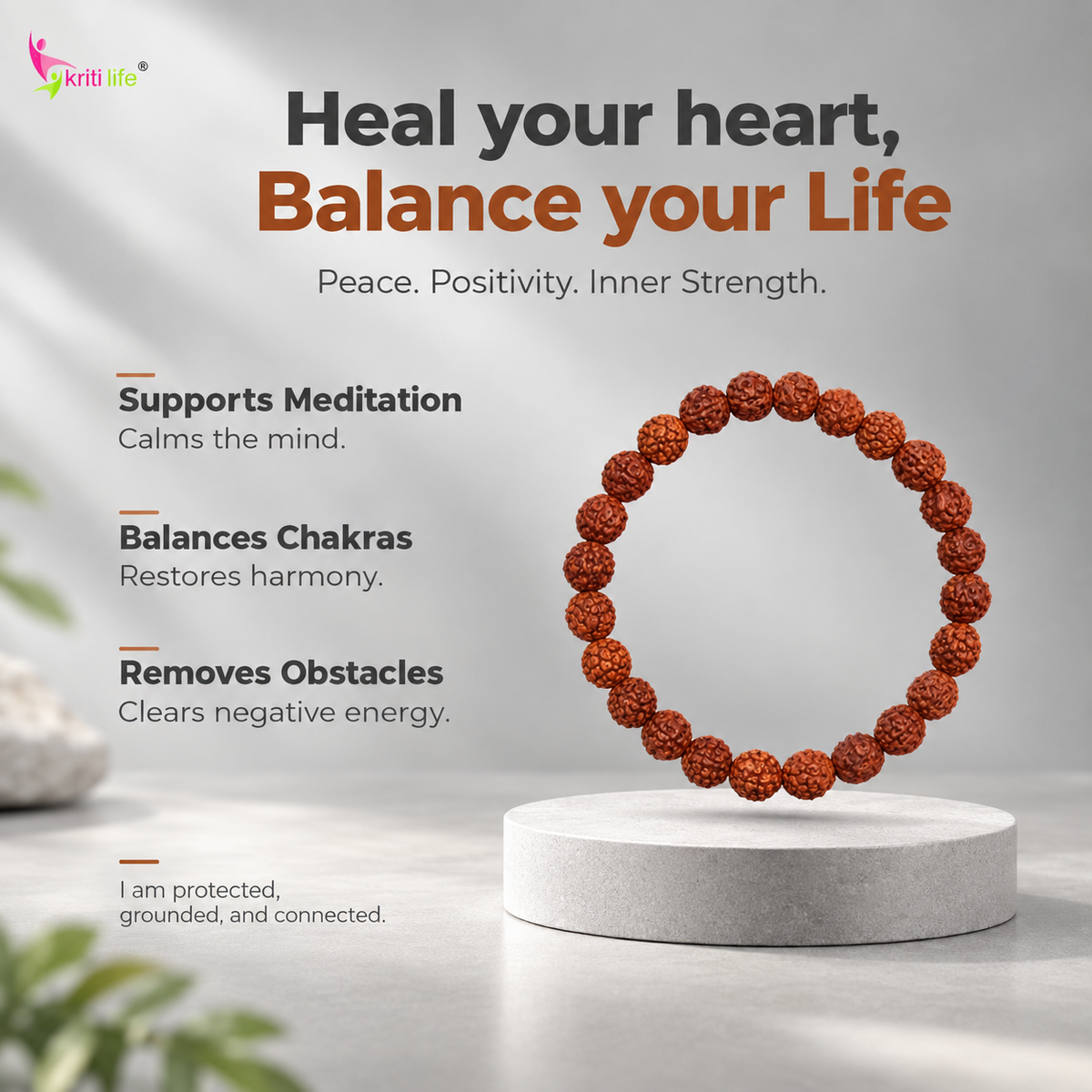 Natural Rudraksha Bracelet – Spiritual Protection, Calmness & Energy Balance- 8mm