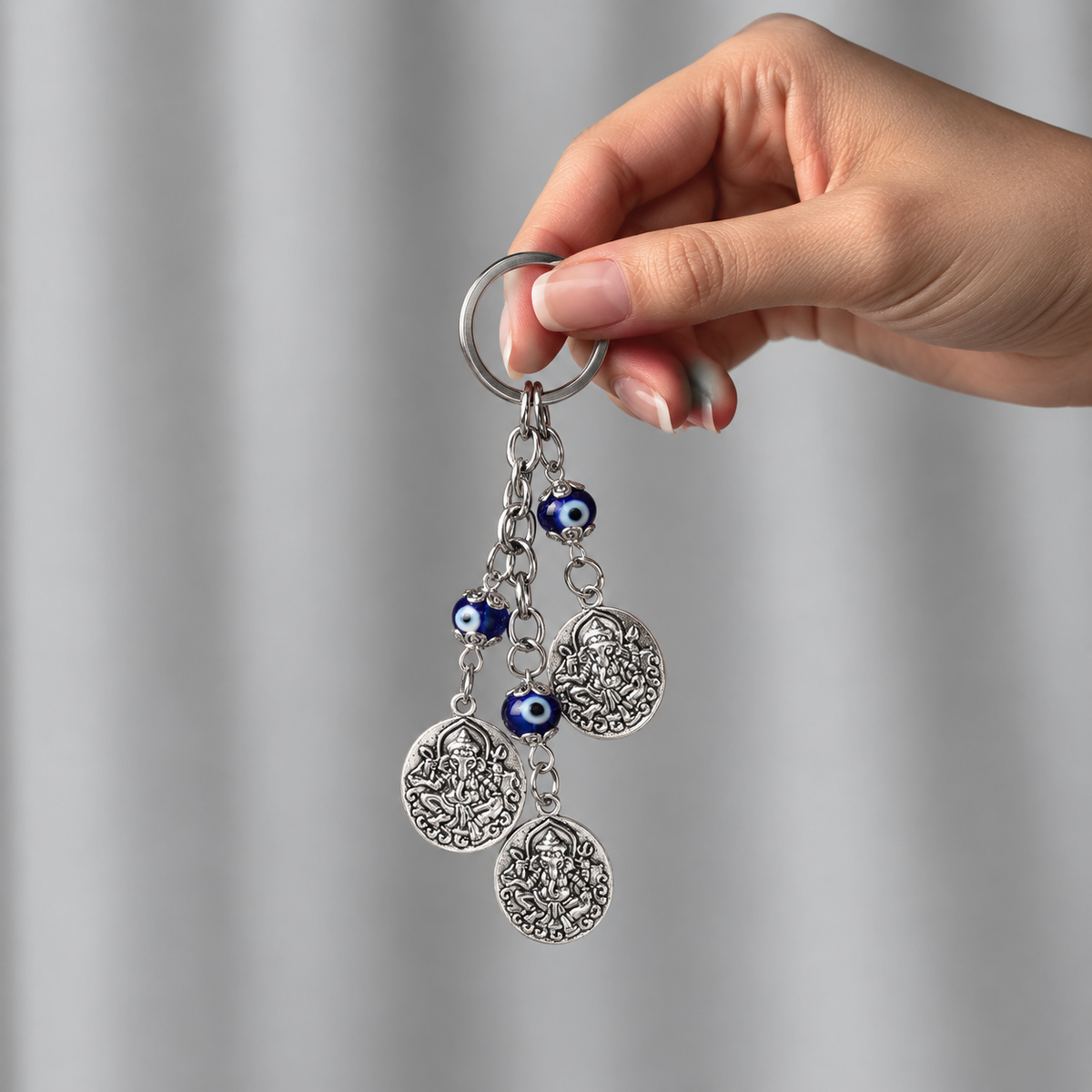 Ganesh Evil Eye Keychain | Nazar Suraksha with Ganpati Charms & Blue Protection Beads-13 cm Hight