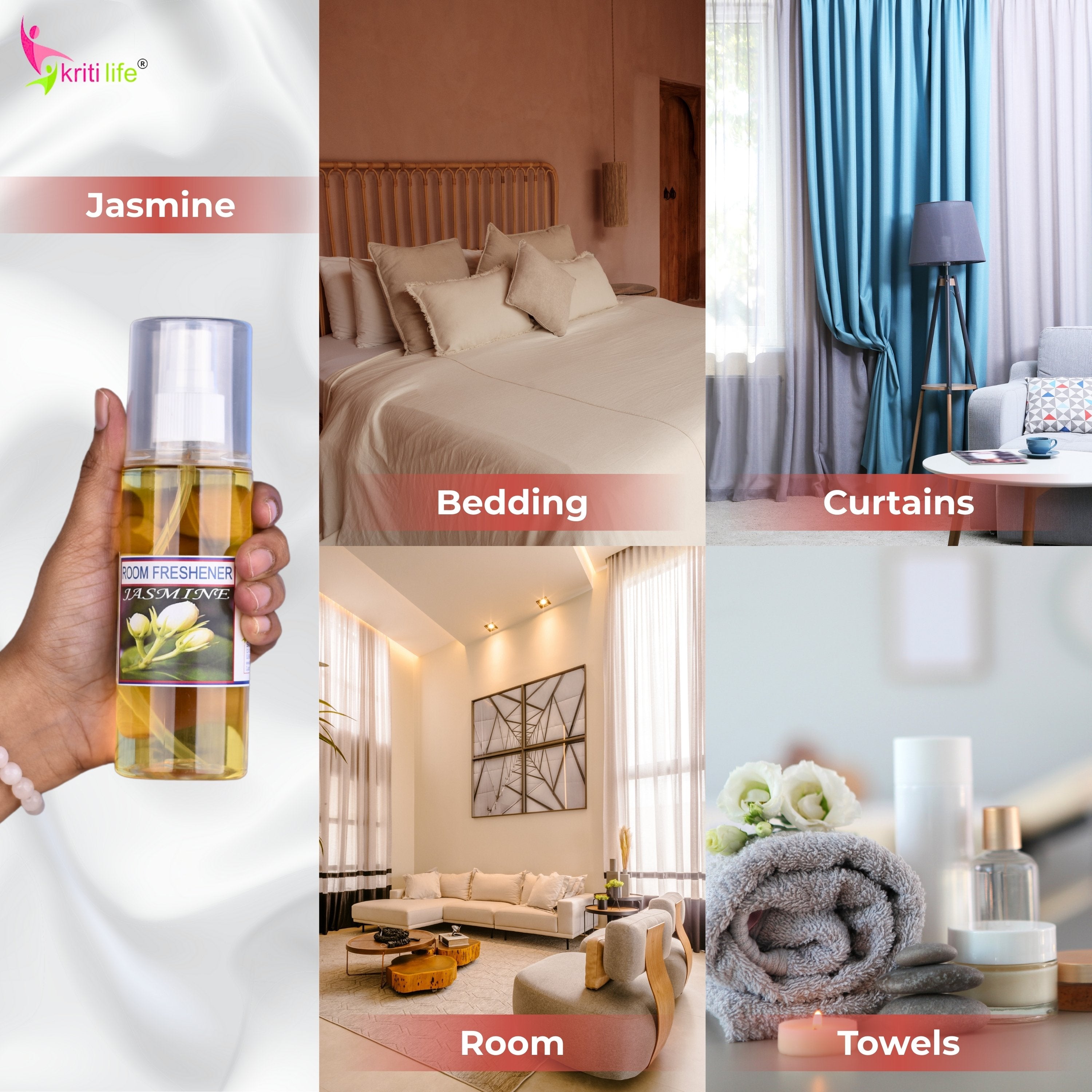 Kriti Life Room Spray - Jasmine 165 ML Long-Lasting Fragrance for Home &amp; Office