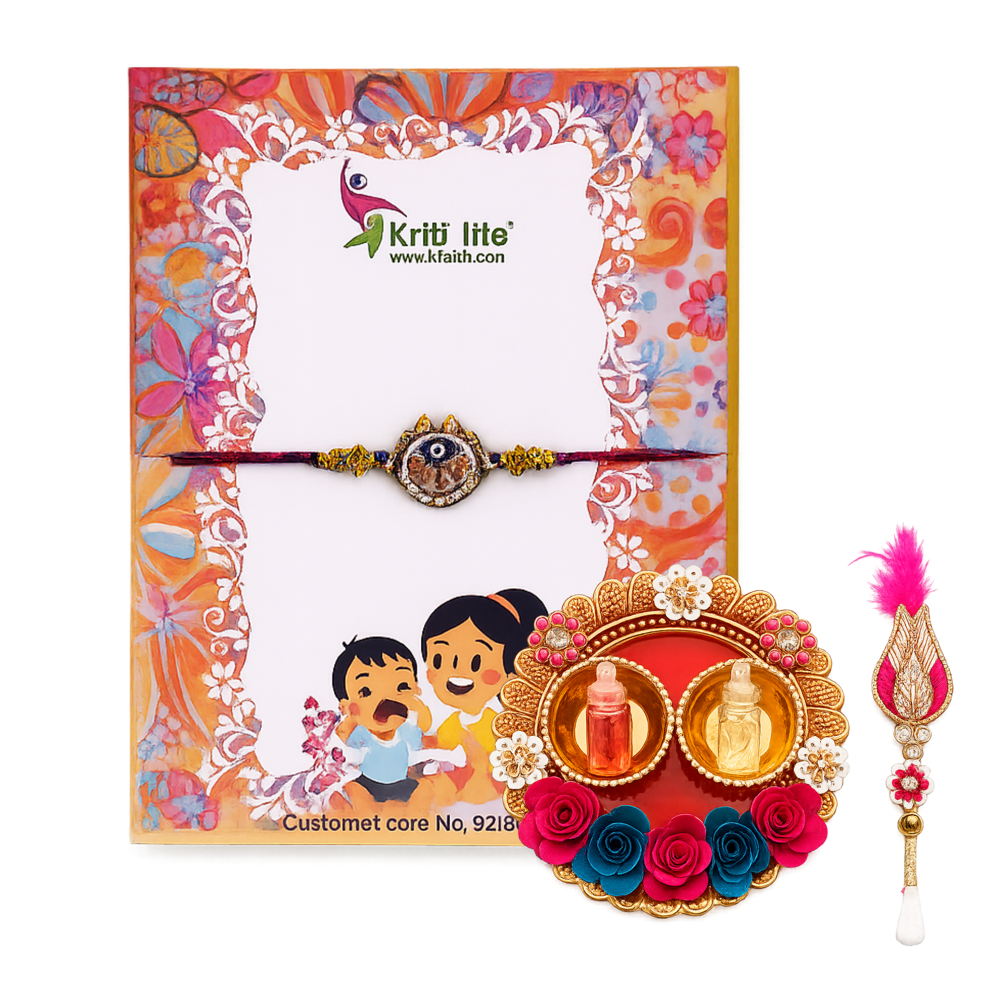 Evil Eye Designer Rakhi | Handmade Protective Rakhi Gift Set with Roli Chawal Platter