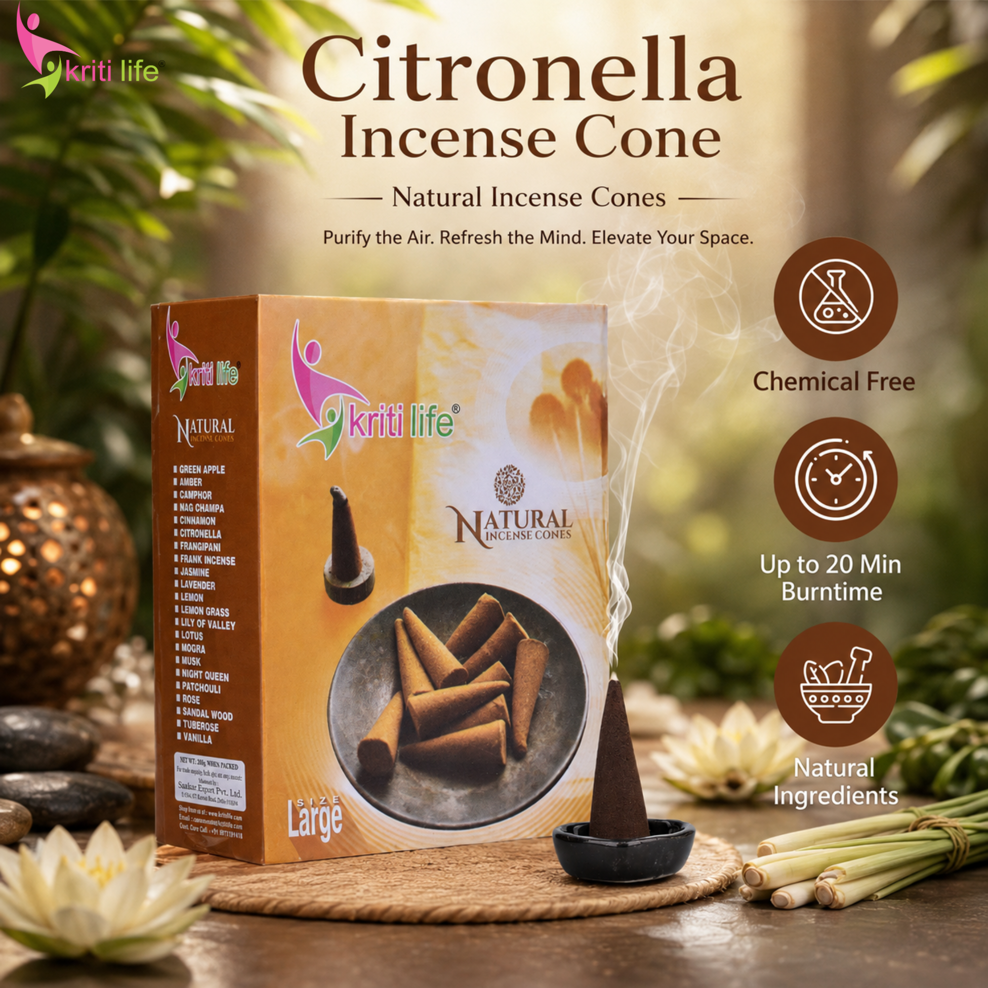 Citronella Incense Cone - 60 Pcs Burn Time 40 Minutes