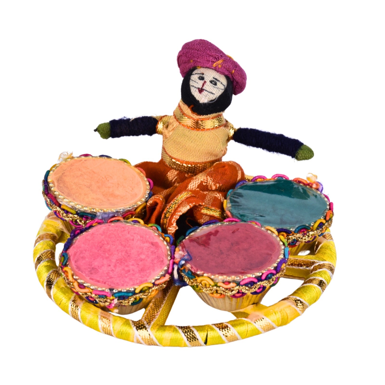 Holi Harble Gulal Decorative Set with Traditional Doll & 4 Color Holders