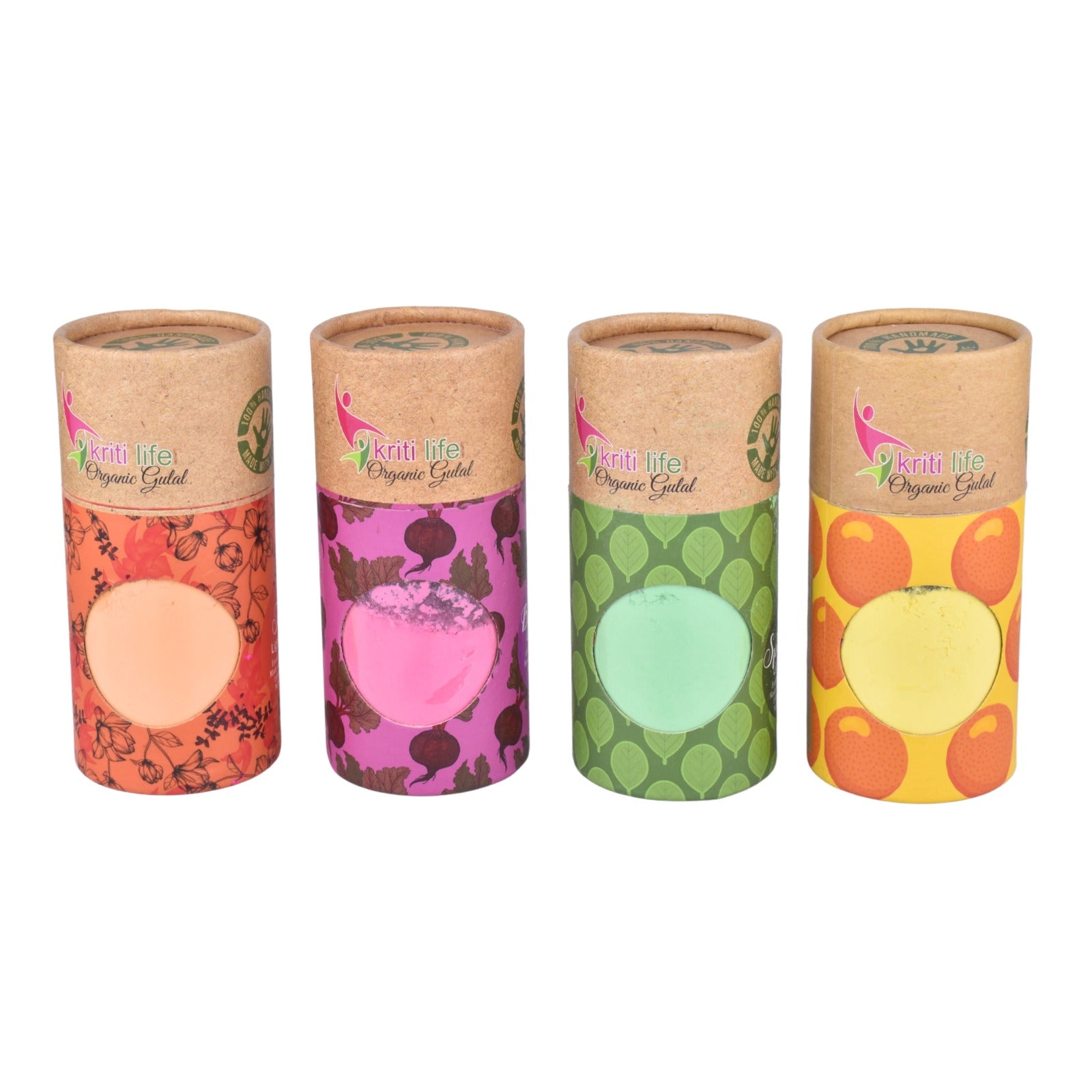 Organic Gulal – Pack of 4 Natural Holi Colours in Eco-Friendly Tubes