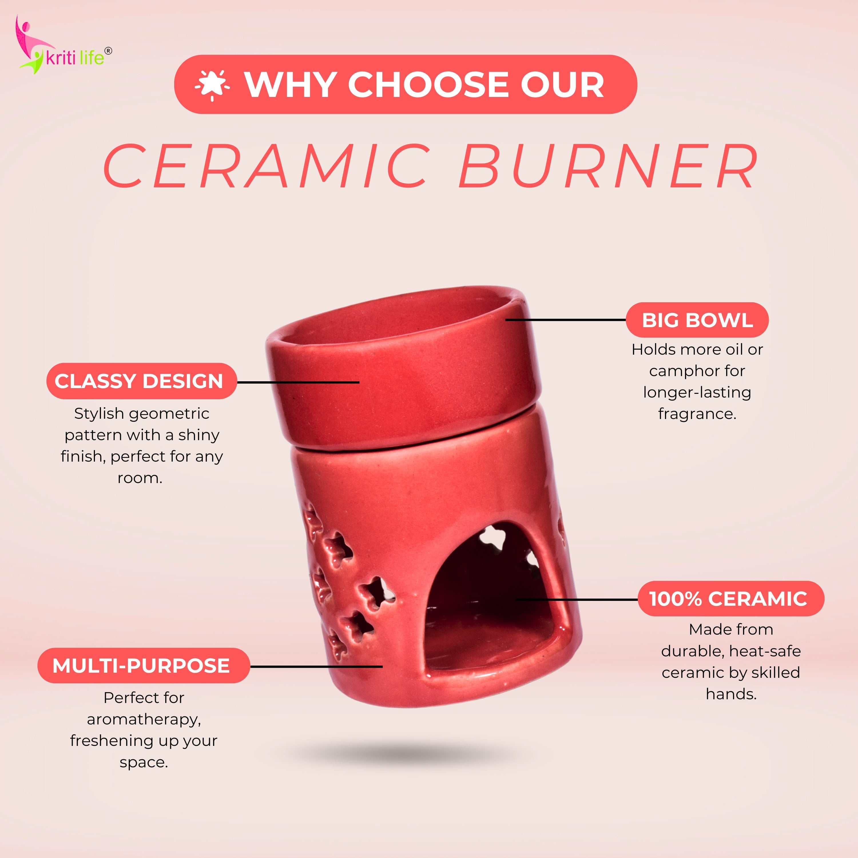 Ceramic Aroma Oil Diffuser Burner – Multipurpose Fragrance Lamp with Tealight Holder for Aromatherapy, Meditation, Spa, and Healing – 4 Inches