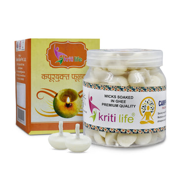 Kriti Life Scented Ghee Jyot Batti - Camphor 100 Pcs for Puja Rituals