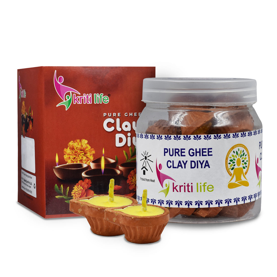Kriti Life Ghee Jyot Clay Diyas 21 Pcs Ideal for Puja &amp; Festivals
