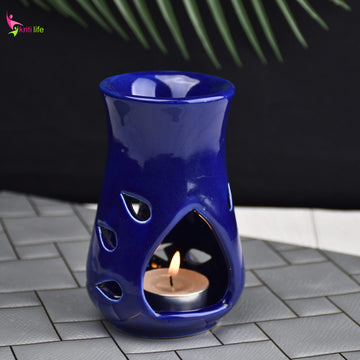 Ceramic Aroma Oil Burner for Camphor & Essential Oils | Blue Fragrance Diffuser-5 inches