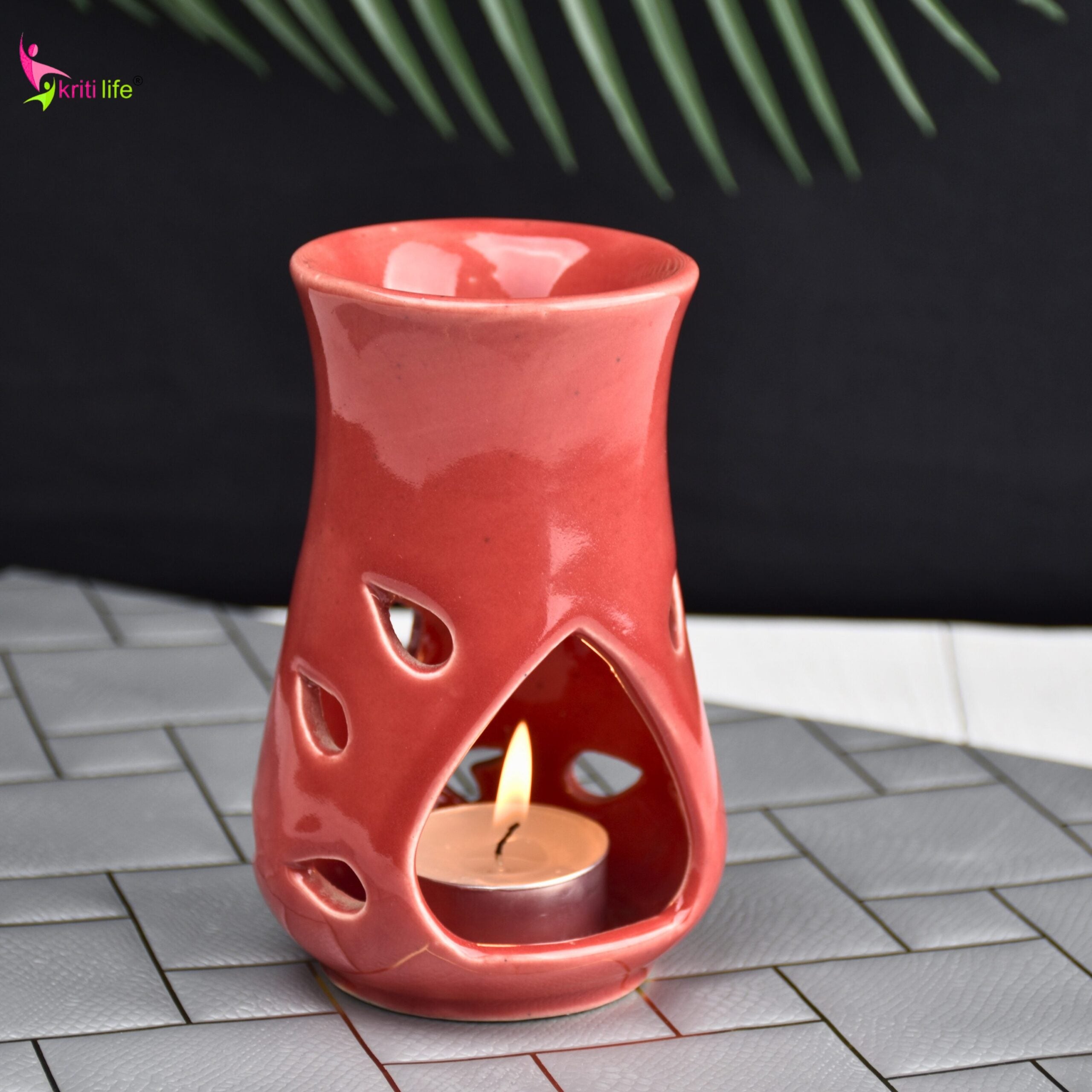 Red Ceramic Aroma Oil Burner for Essential Oils & Camphor-5 inches (5669145)
