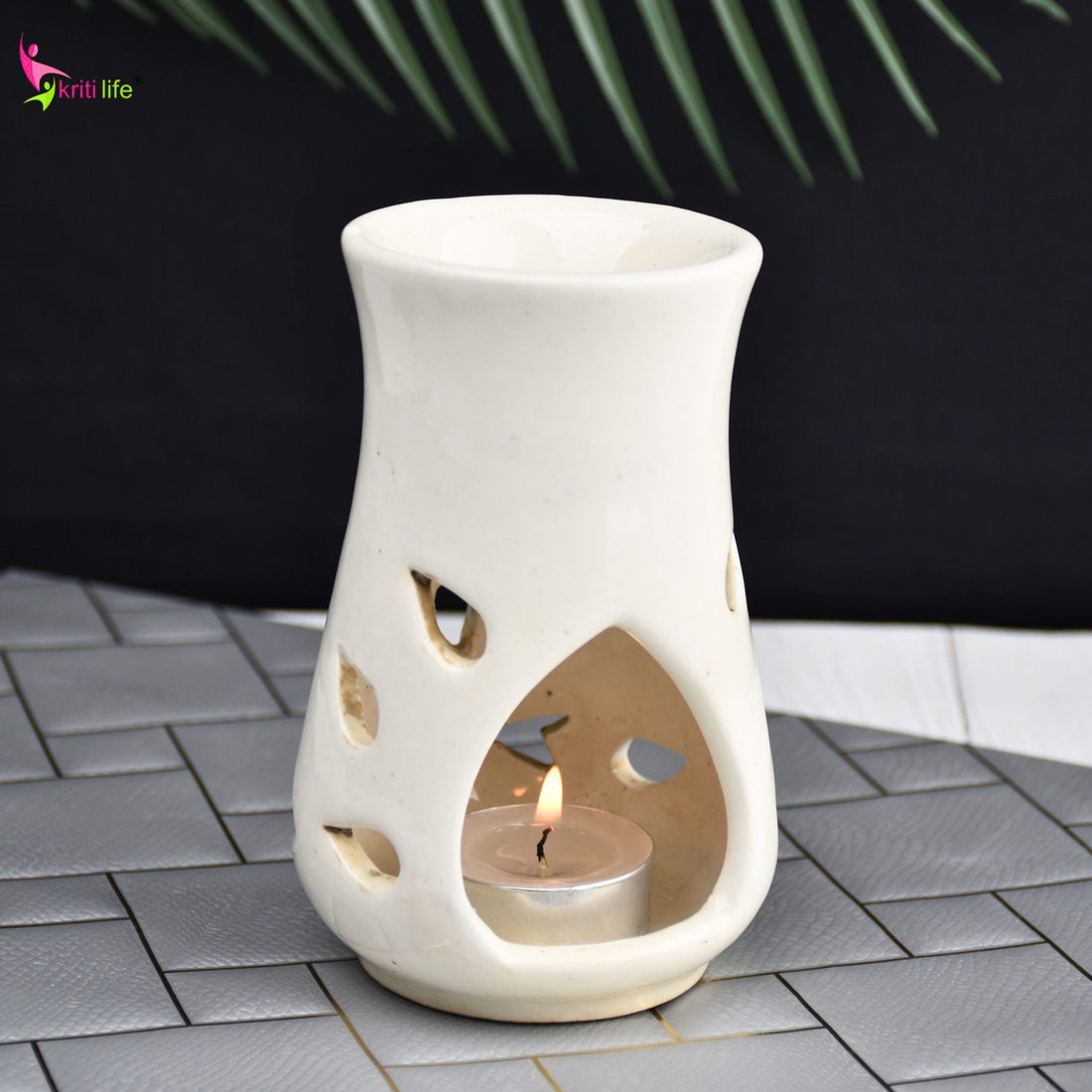 White Ceramic Aroma Oil Burner | Elegant Fragrance Diffuser with Tealight Holder- 5 inches