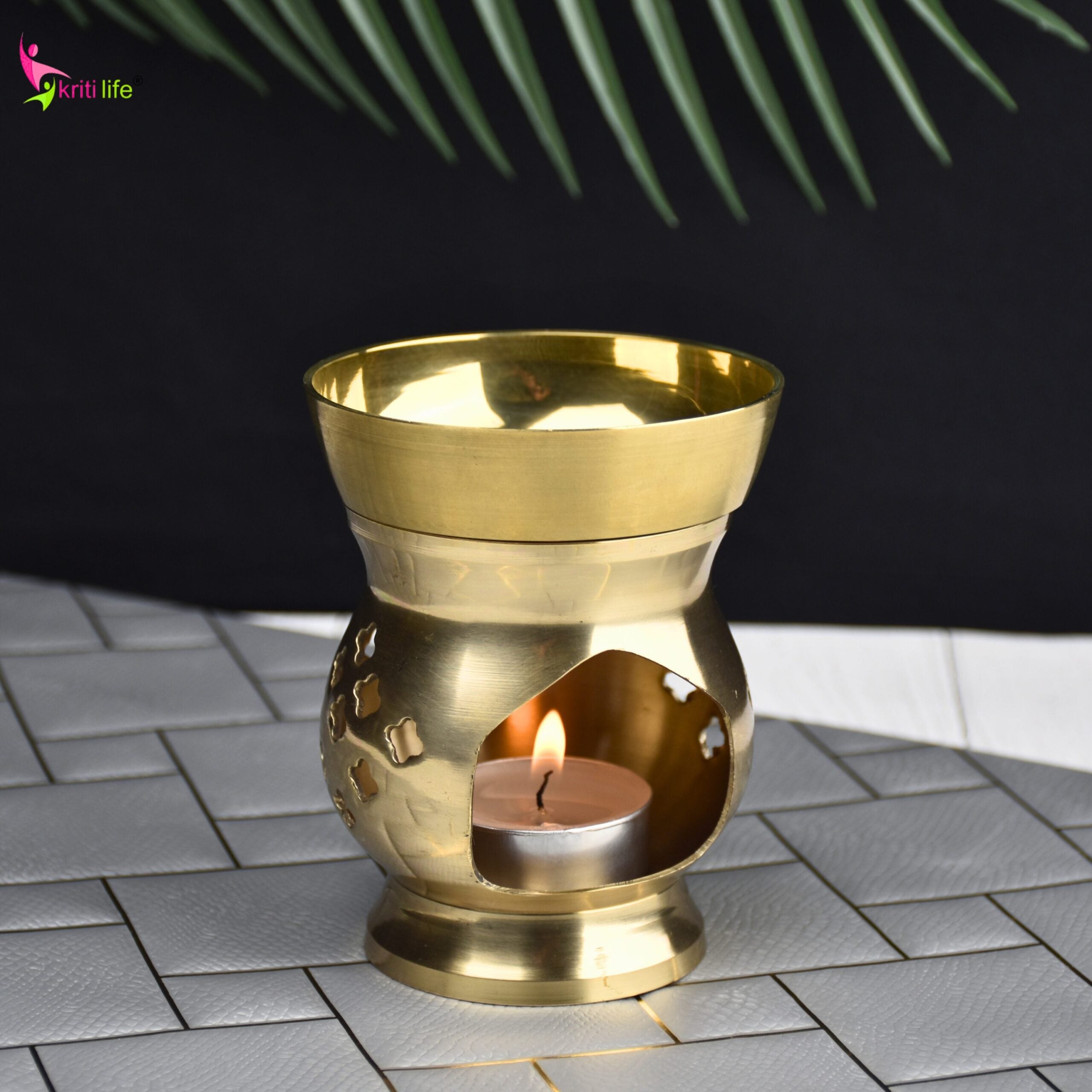 Brass Aroma Oil Burner for Essential Oils & Camphor | Tealight Diffuser for Meditation-4  inches