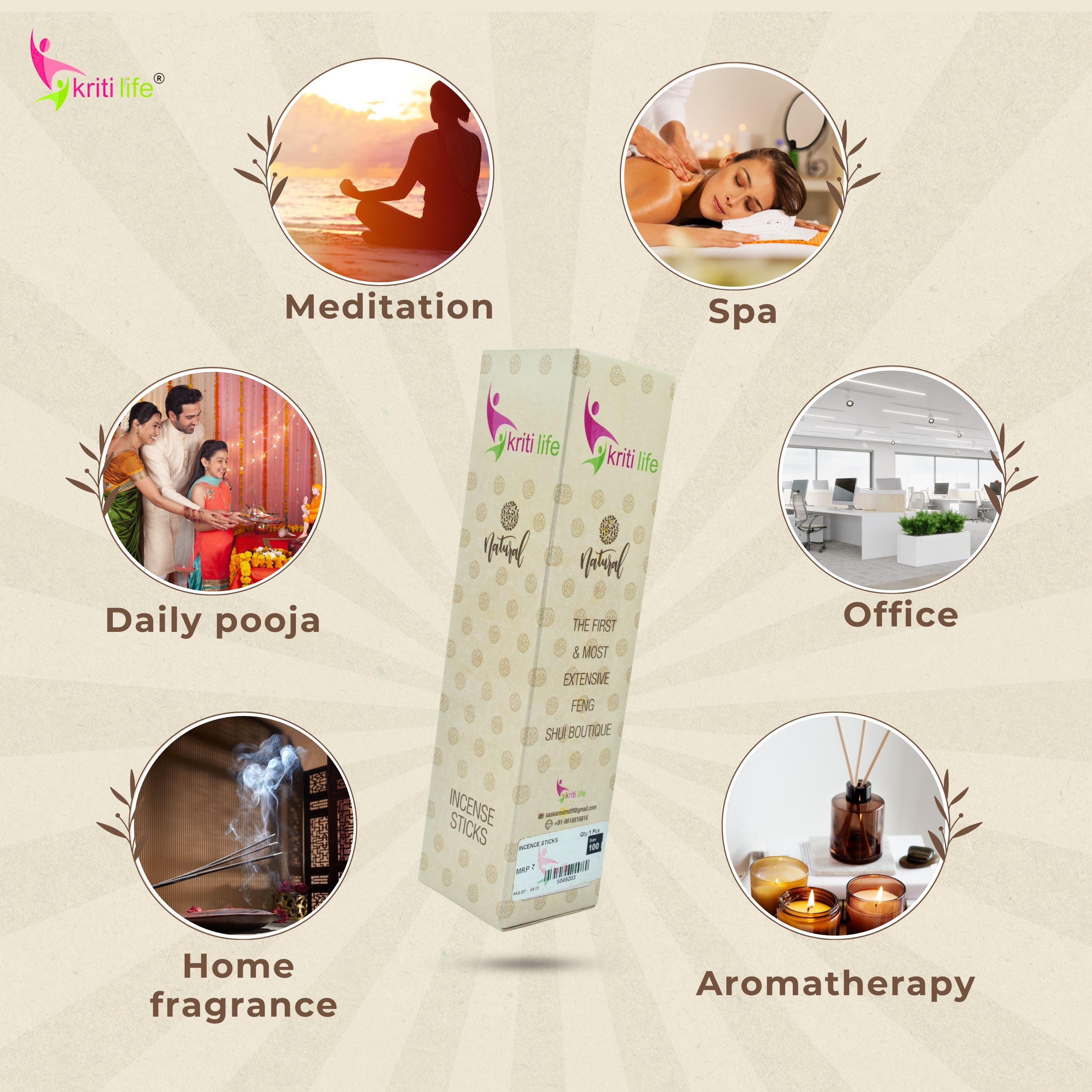 Kriti Life Incense Sticks - Jasmine 100 Pcs Perfect for Puja &amp; Relaxation