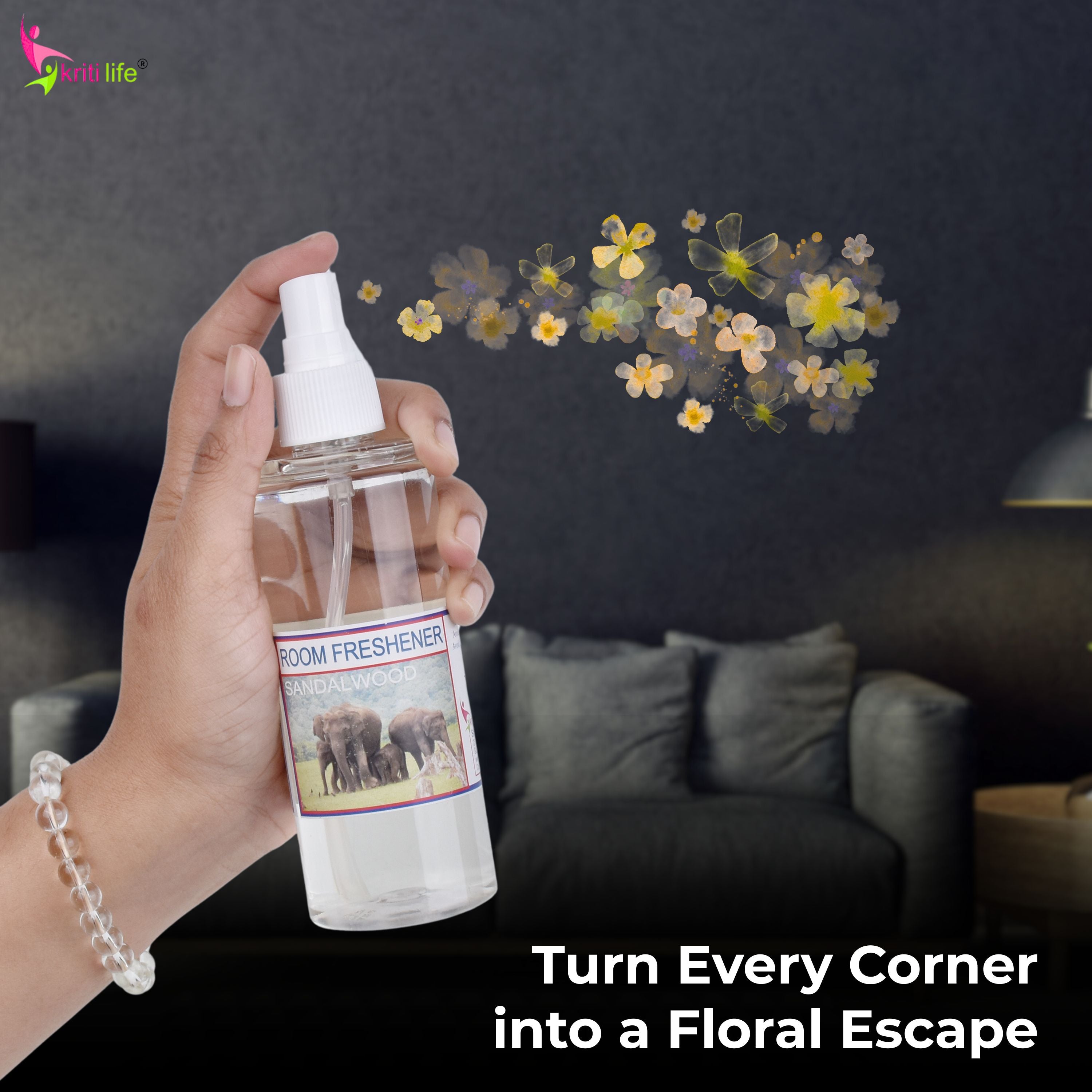 Kriti Life Room Spray - Sandalwood 165 ML Long-Lasting Fragrance for Home &amp; Office