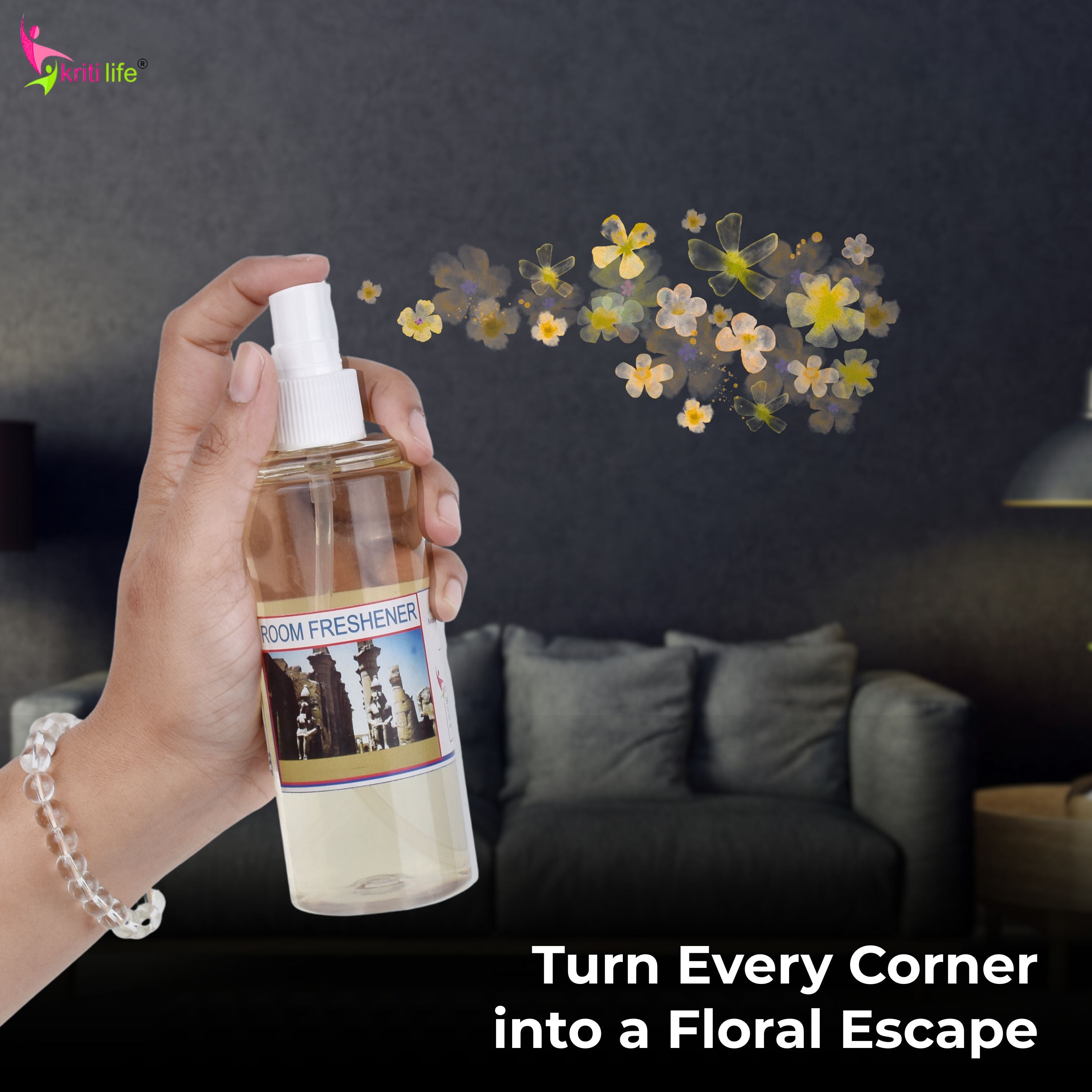 Kriti Life Room Spray - Musk 165 ML Long-Lasting Fragrance for Home &amp; Office.