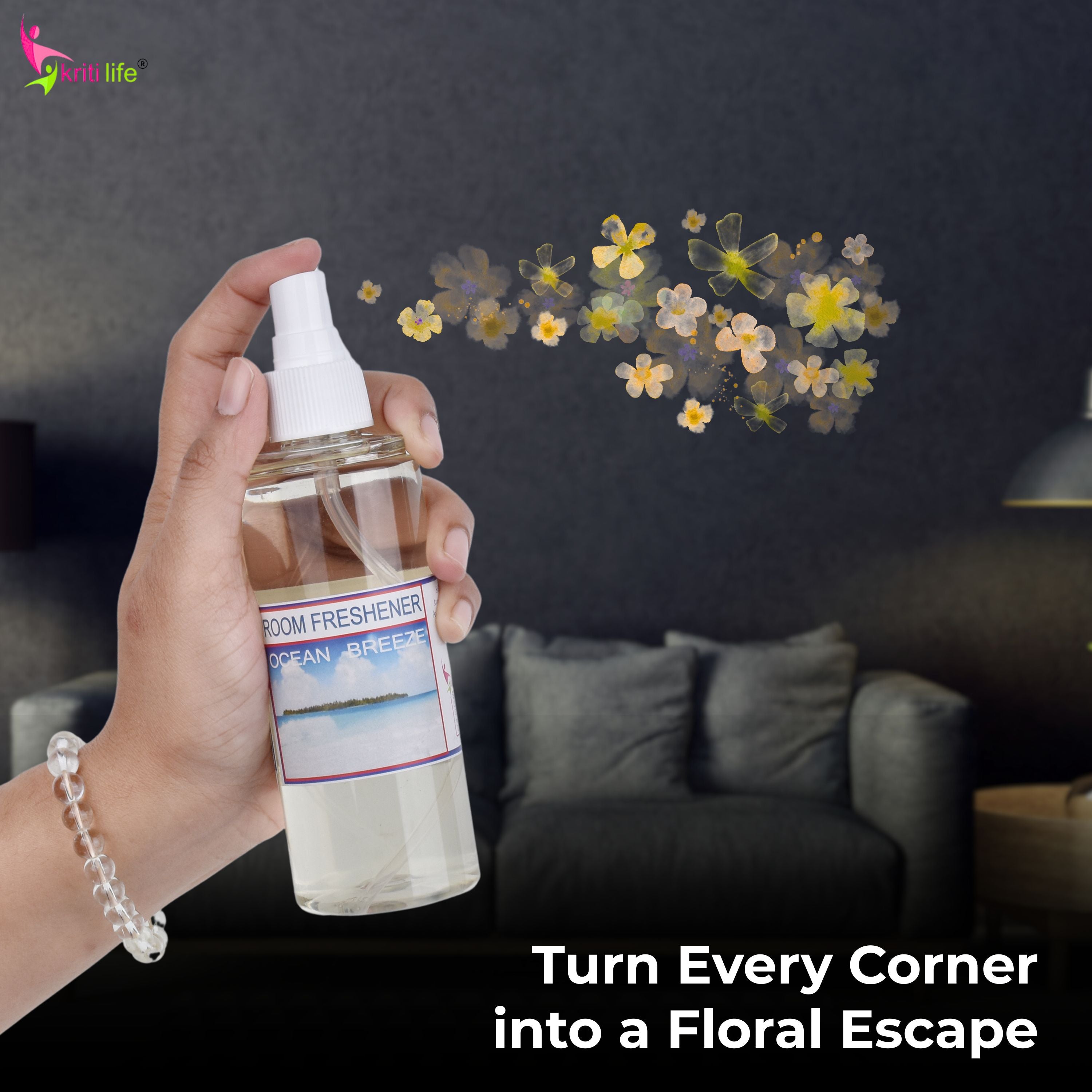 Kriti Life Room Spray - Ocean Breeze 165 ML Long-Lasting Fragrance for Home &amp; Office
