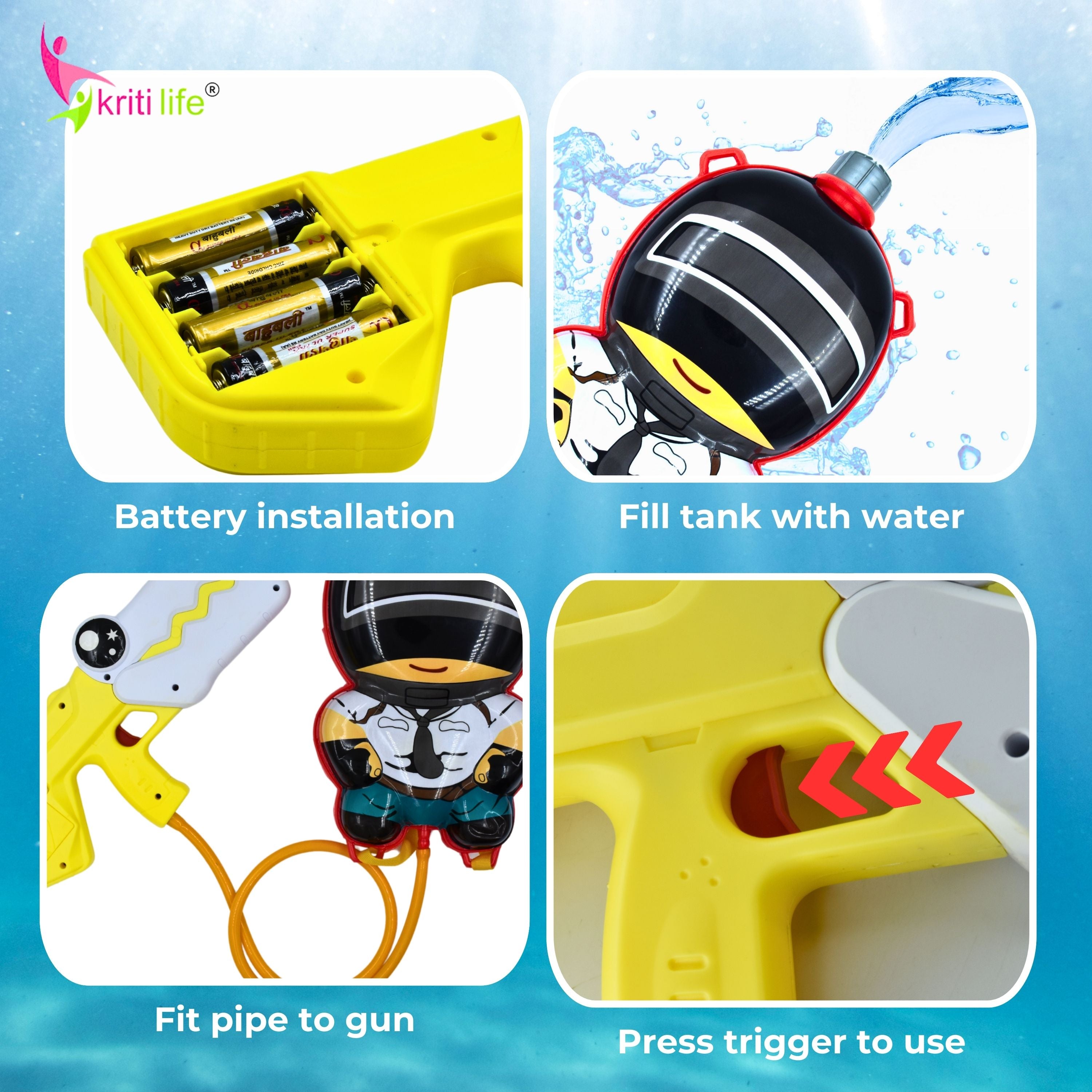 Electric PUBG Holi Water Gun Pichkari with Backpack Tank