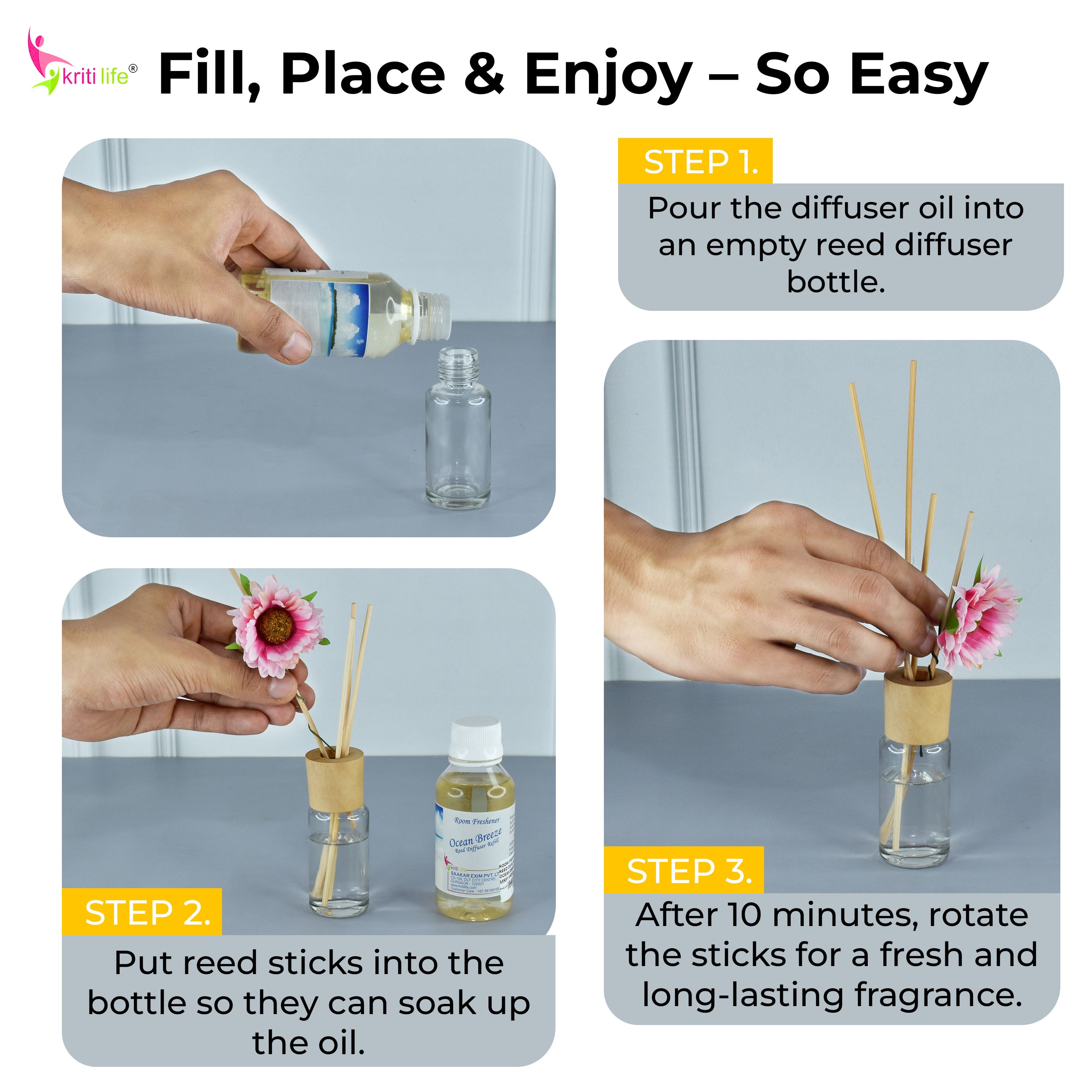 Kriti Life Reed Diffuser Refill - Ocean Breeze 90ML Long-Lasting Room Fragrance