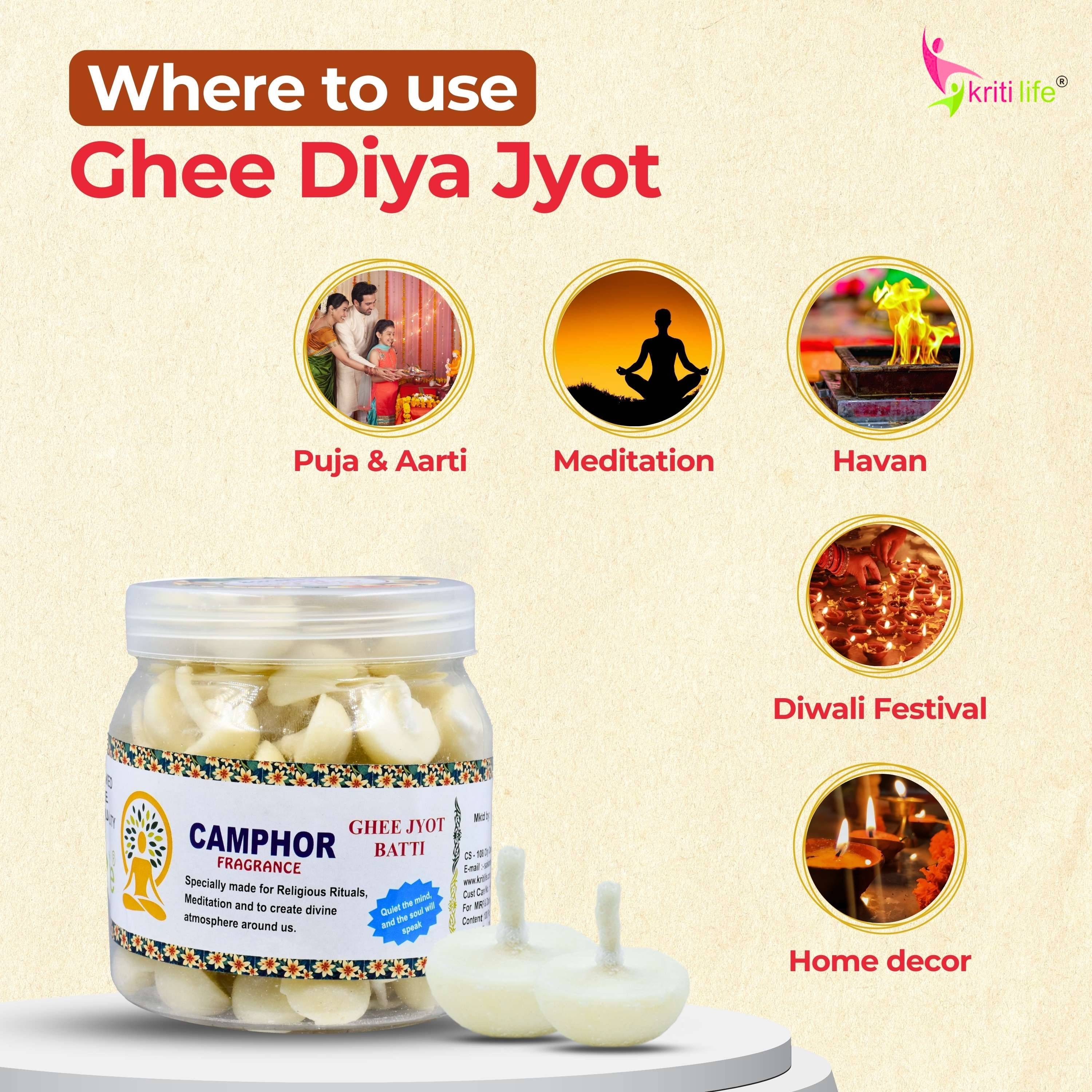 Kriti Life Scented Ghee Jyot Batti - Camphor 100 Pcs for Puja Rituals