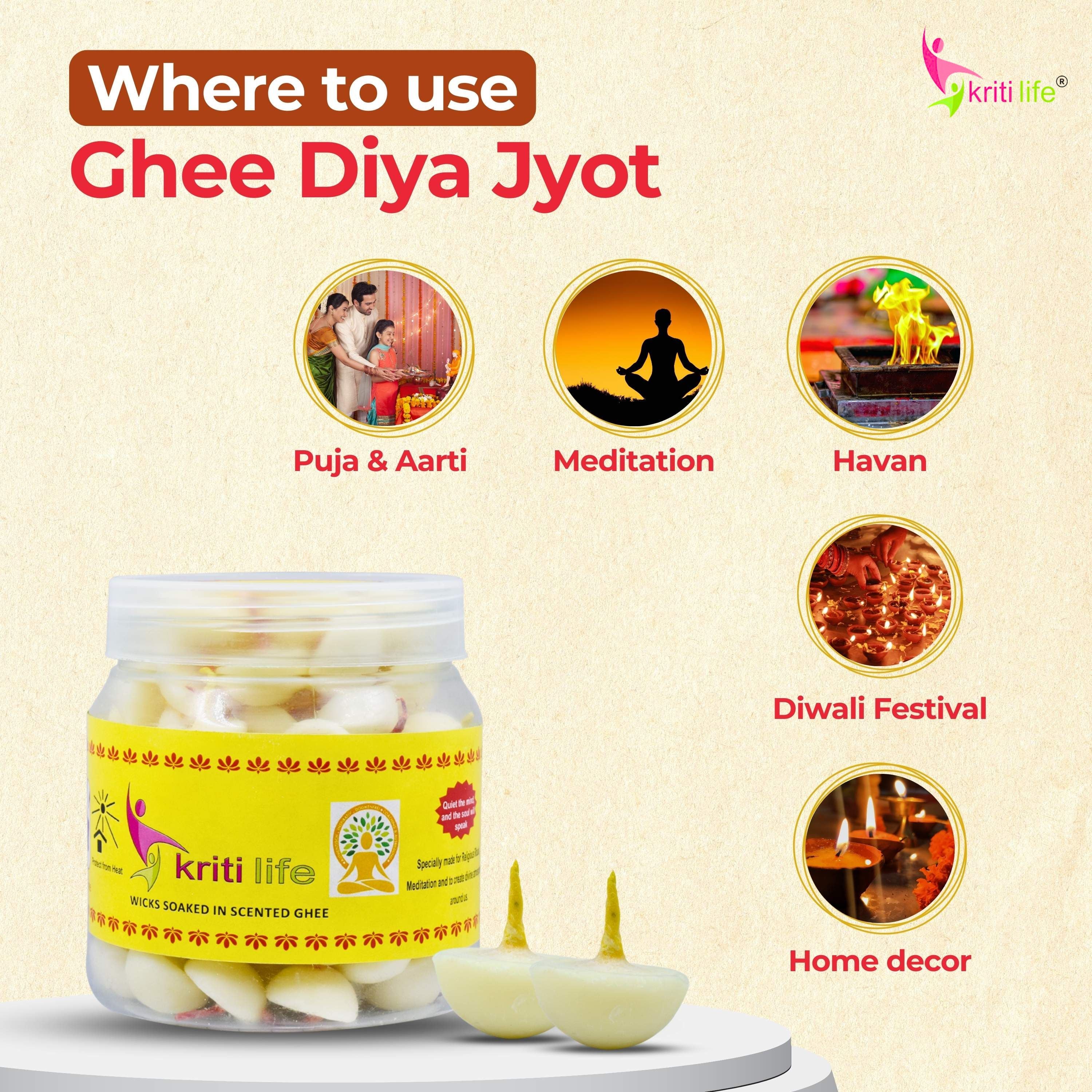 Kriti Life Scented Ghee Jyot Batti 100 Pcs for Puja Rituals