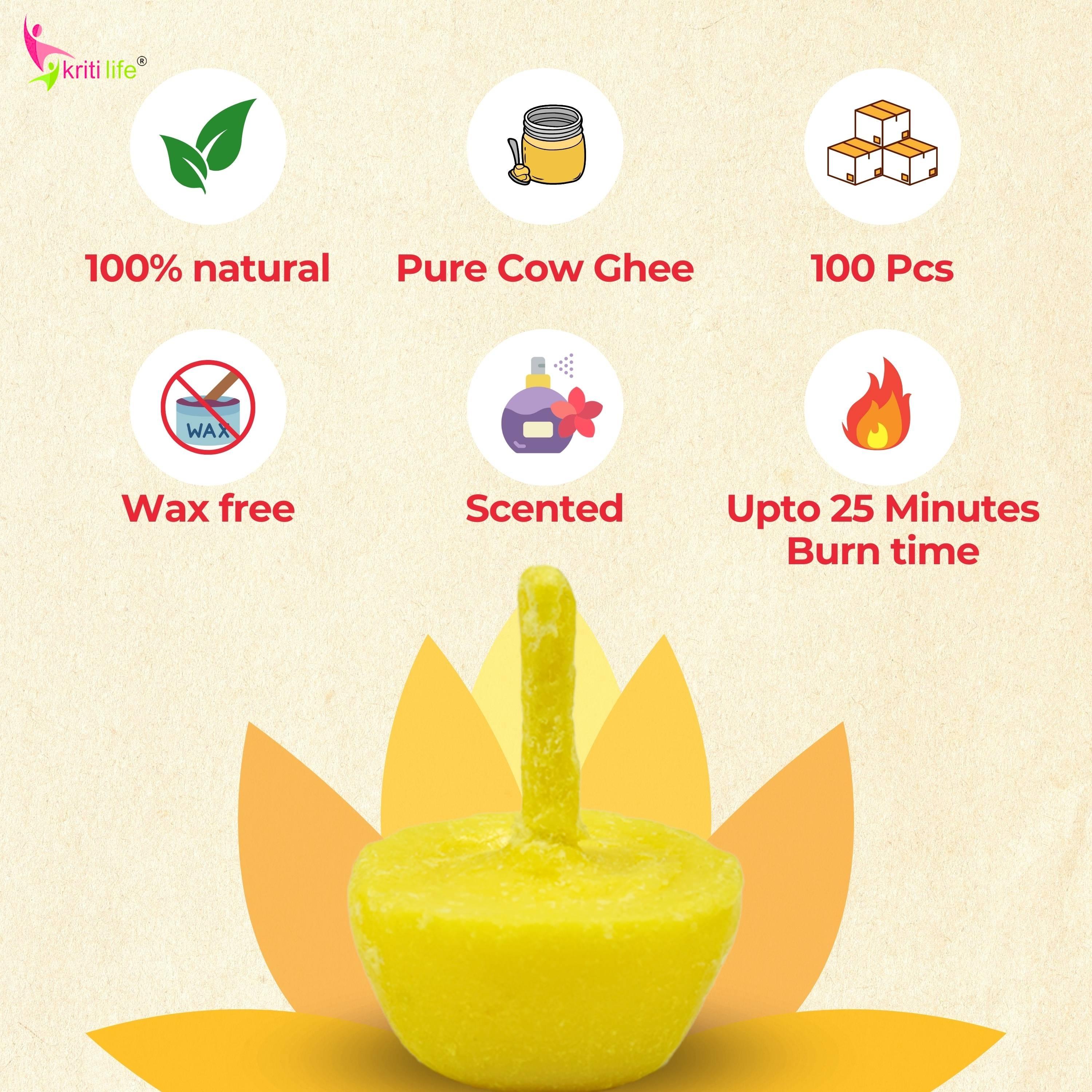 Kriti Life Ghee Jyot Batti 100 Pcs Pure &amp; Long-Lasting for Puja