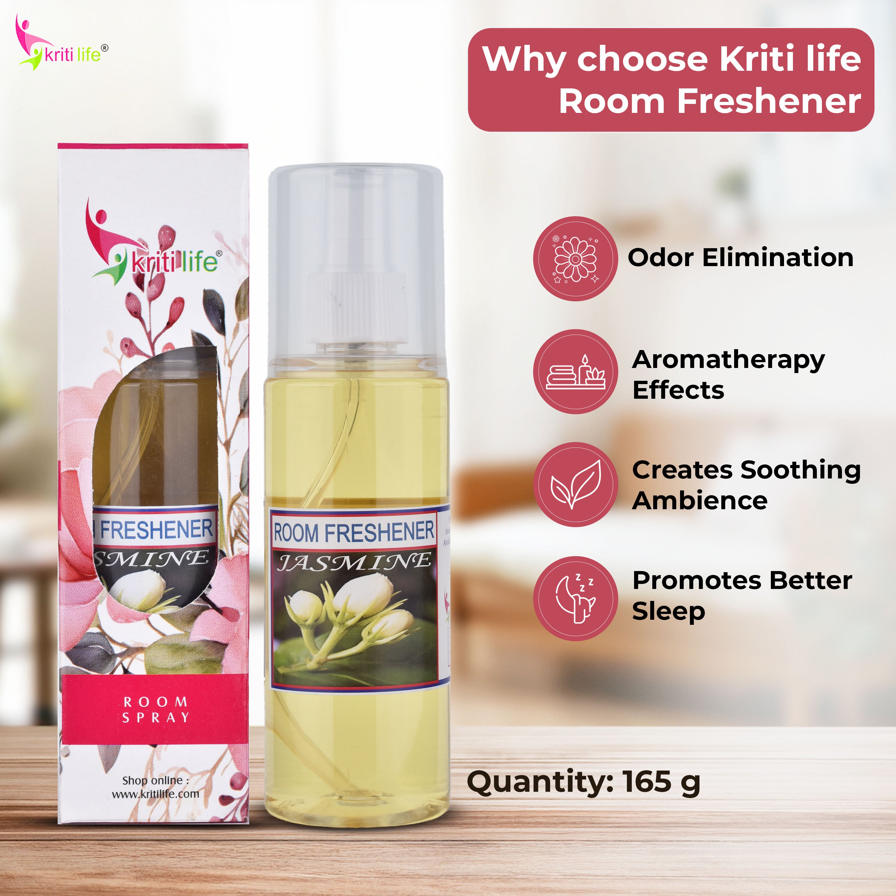 Kriti Life Room Spray - Jasmine 165 ML Long-Lasting Fragrance for Home &amp; Office