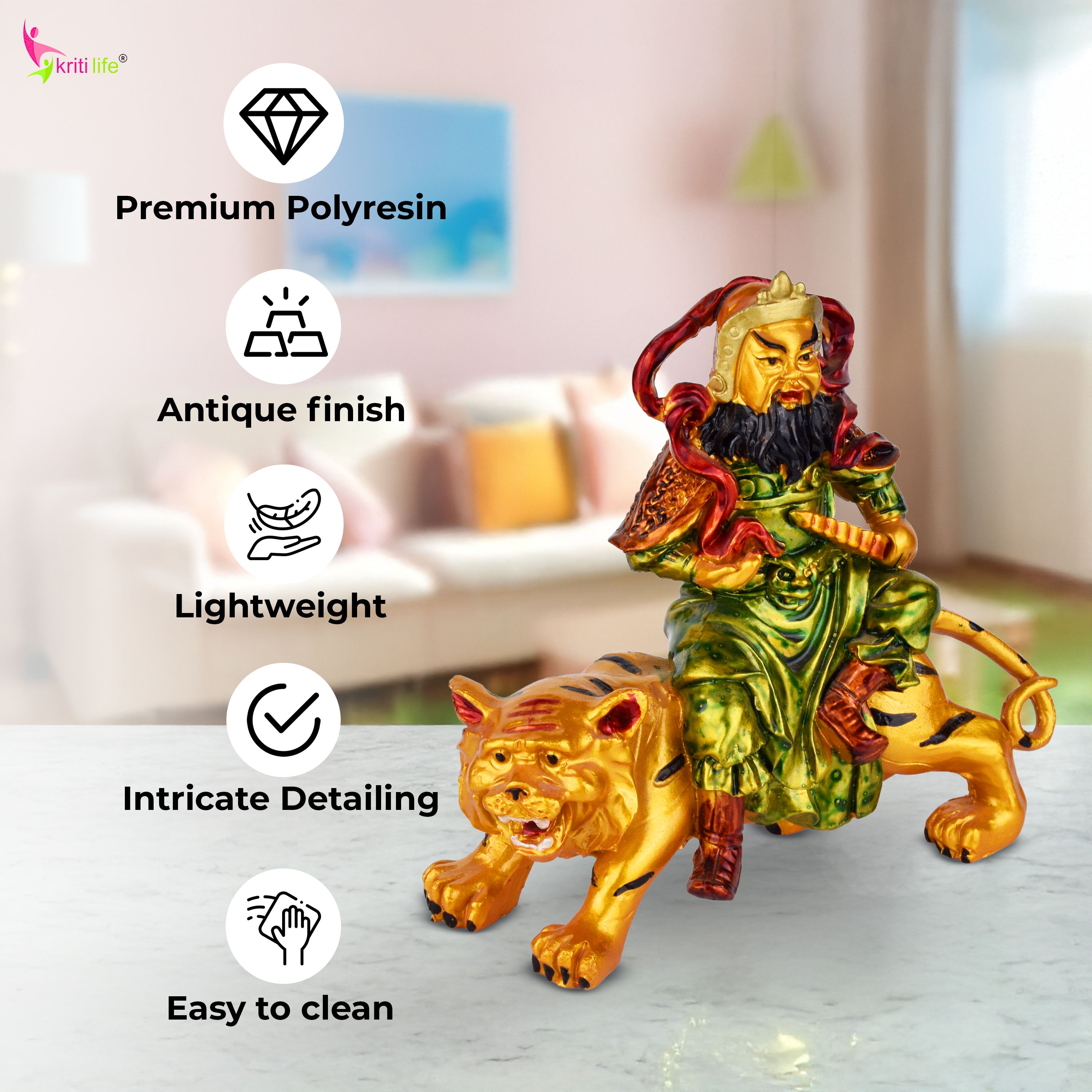 Feng Shui Wealth God Idol  | Chinese Cai Shen Idol for Wealth & Prosperity- 4.5 Inches