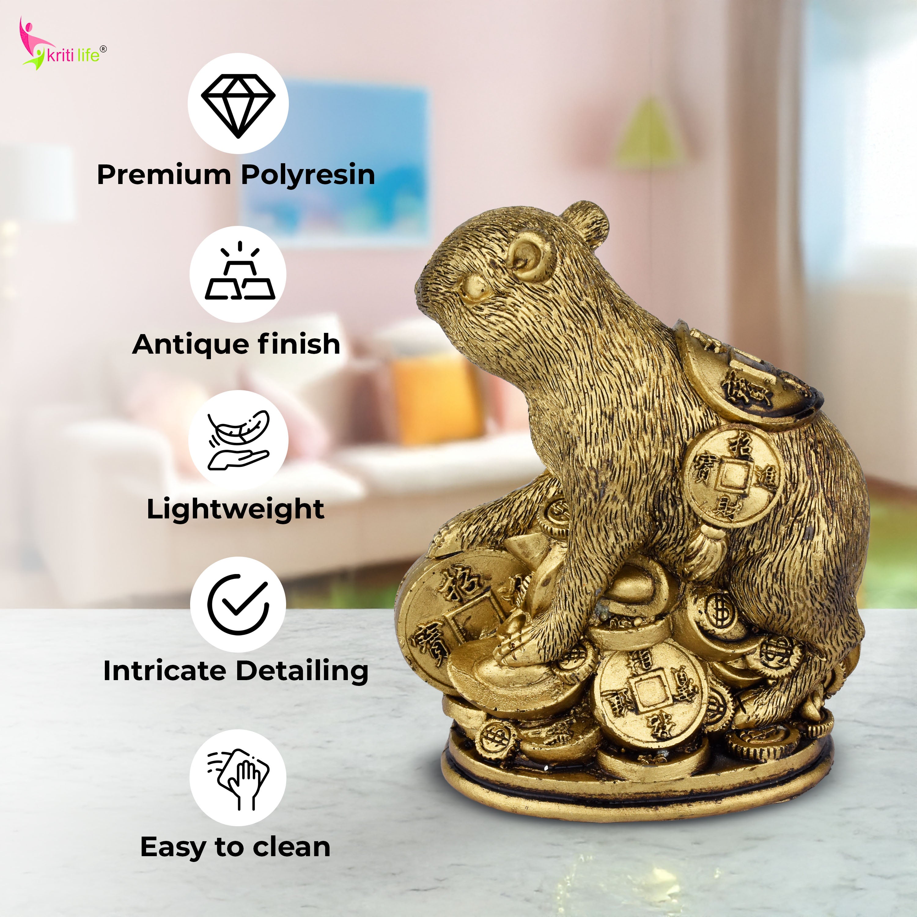 Feng Shui Wealth Rat | Symbol of Prosperity, Savings & Career Growth-4 inches
