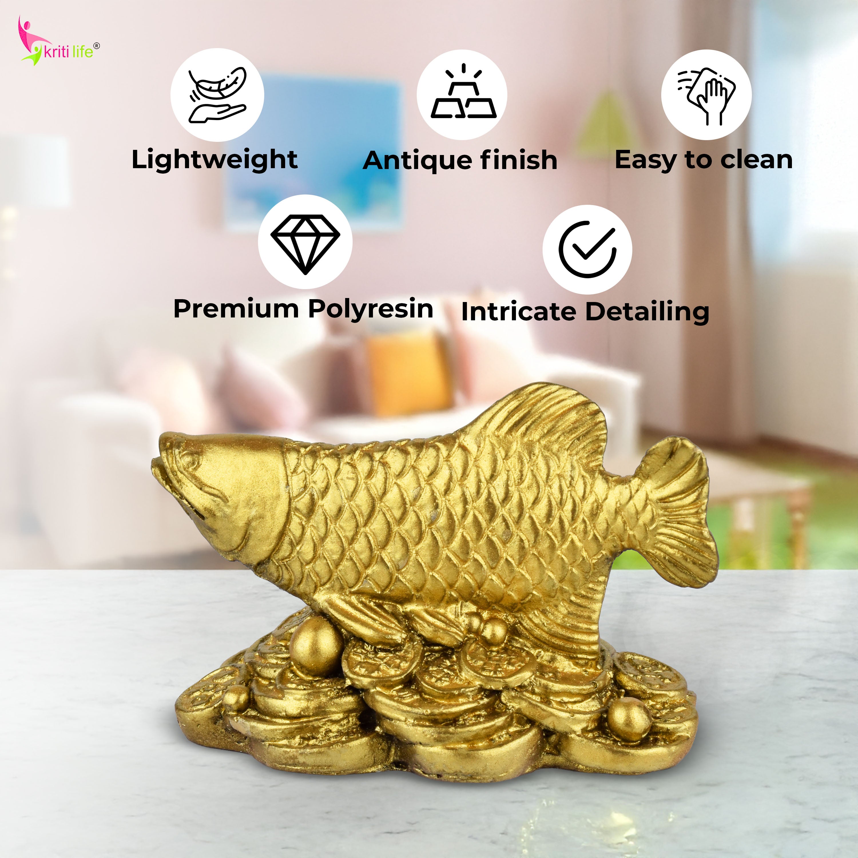 Feng Shui Arowana Fish Idol for Career Growth, Wealth & Protection- 3  inches