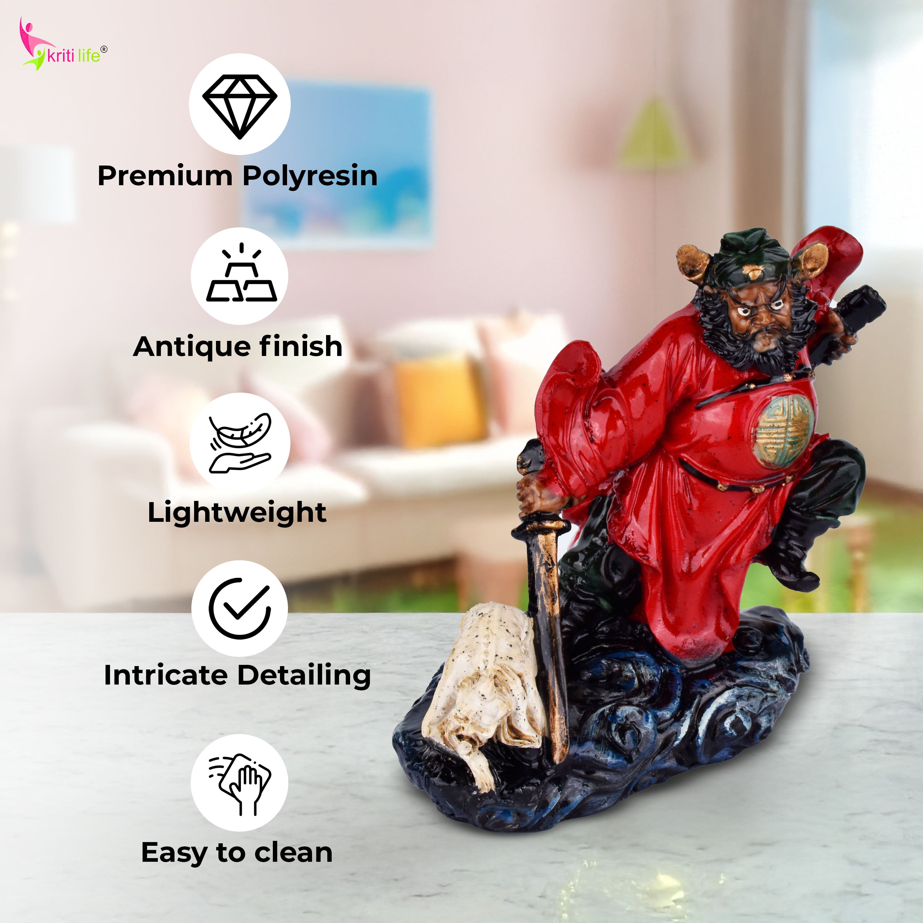 Feng Shui Zhong Kui Idol – Symbol of Protection & Prosperity | Premium Polyresin Figurine- 4 inches