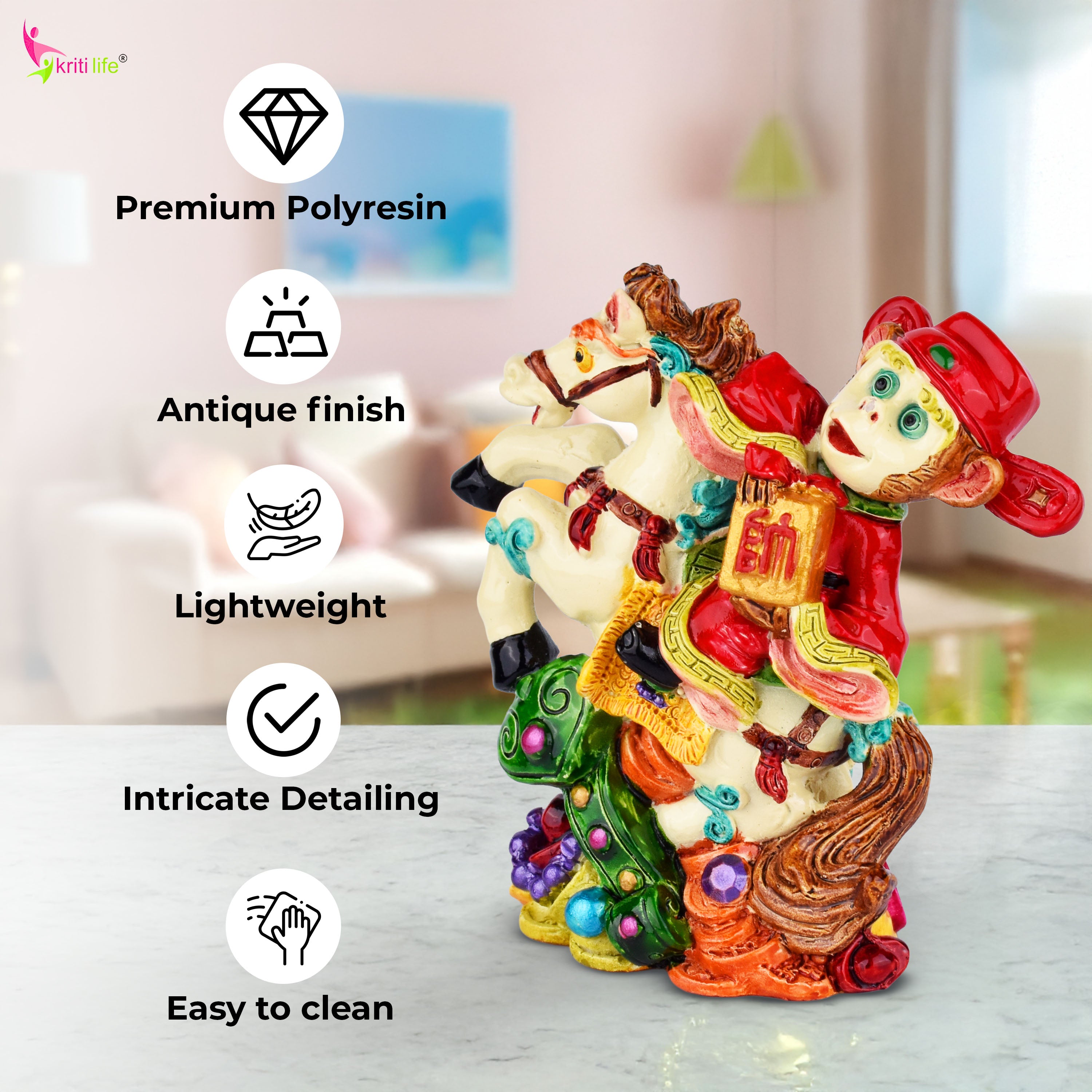 Feng Shui Monkey on Horse Idol – Career Promotion & Leadership Success Symbol- 4 inches