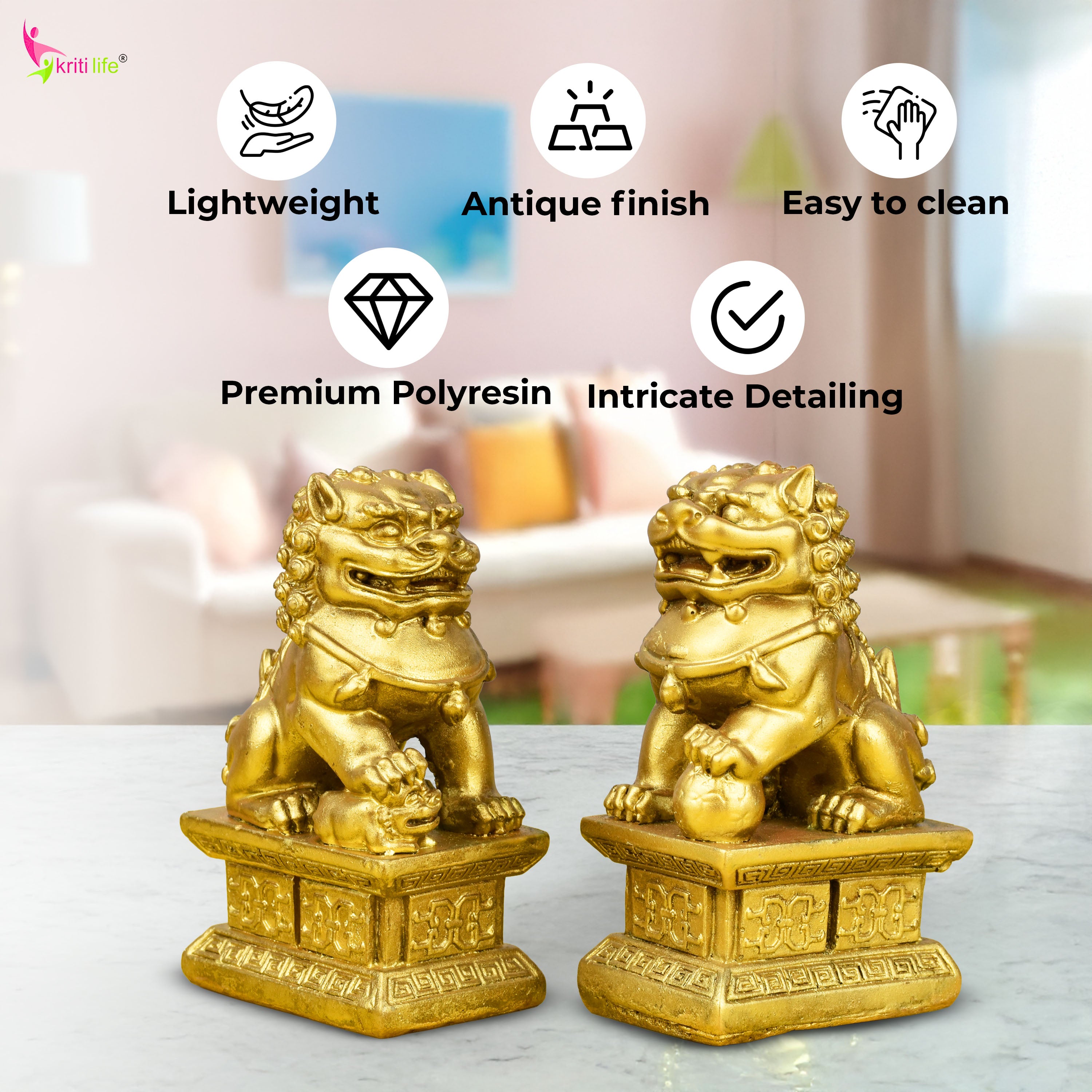 Feng Shui Fu Dogs Idol Pair | Entrance Protection & Authority Enhancer-4.5 inches