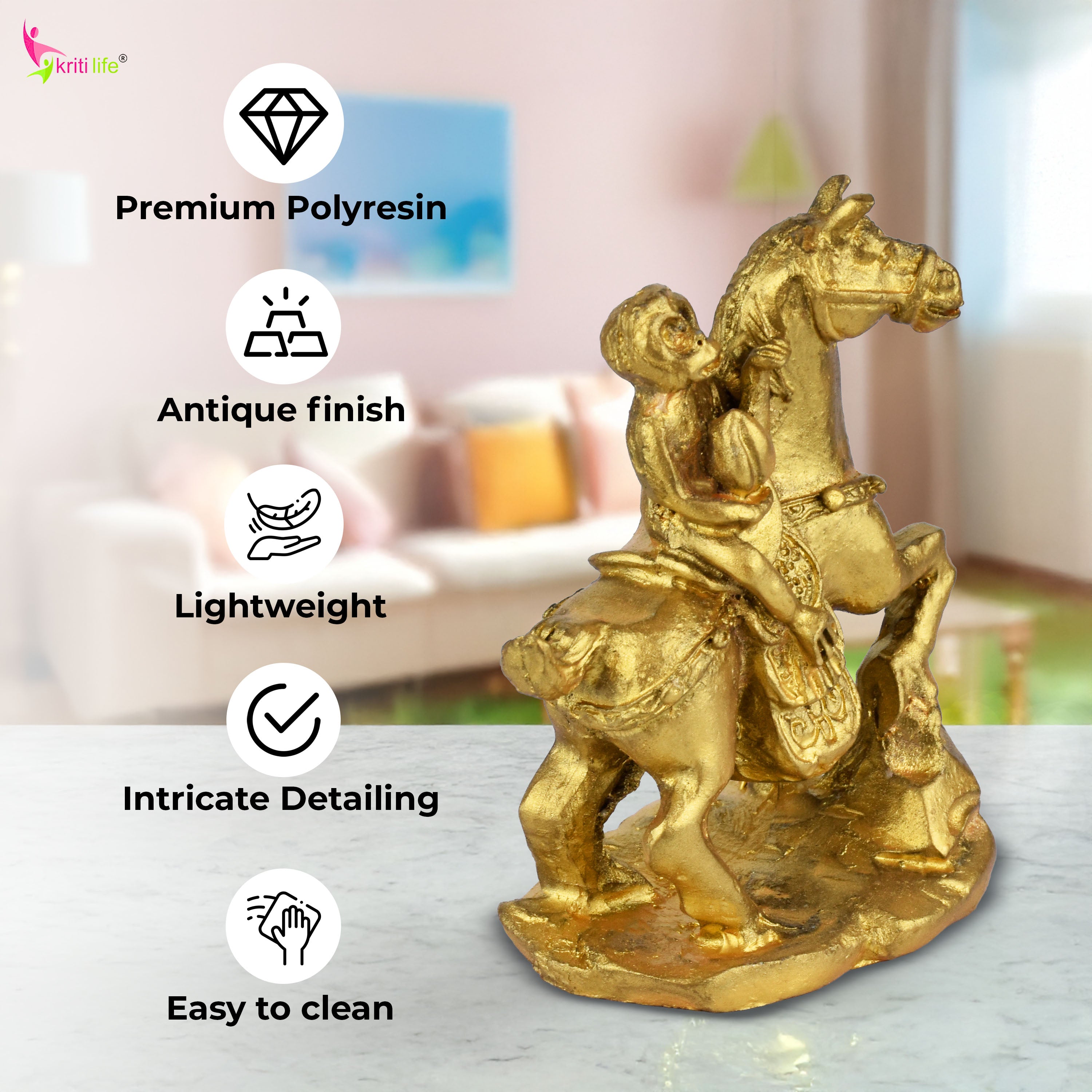 Feng Shui Golden Monkey on Horse Idol – Career Growth, Recognition & Promotion Symbol- 3 inches