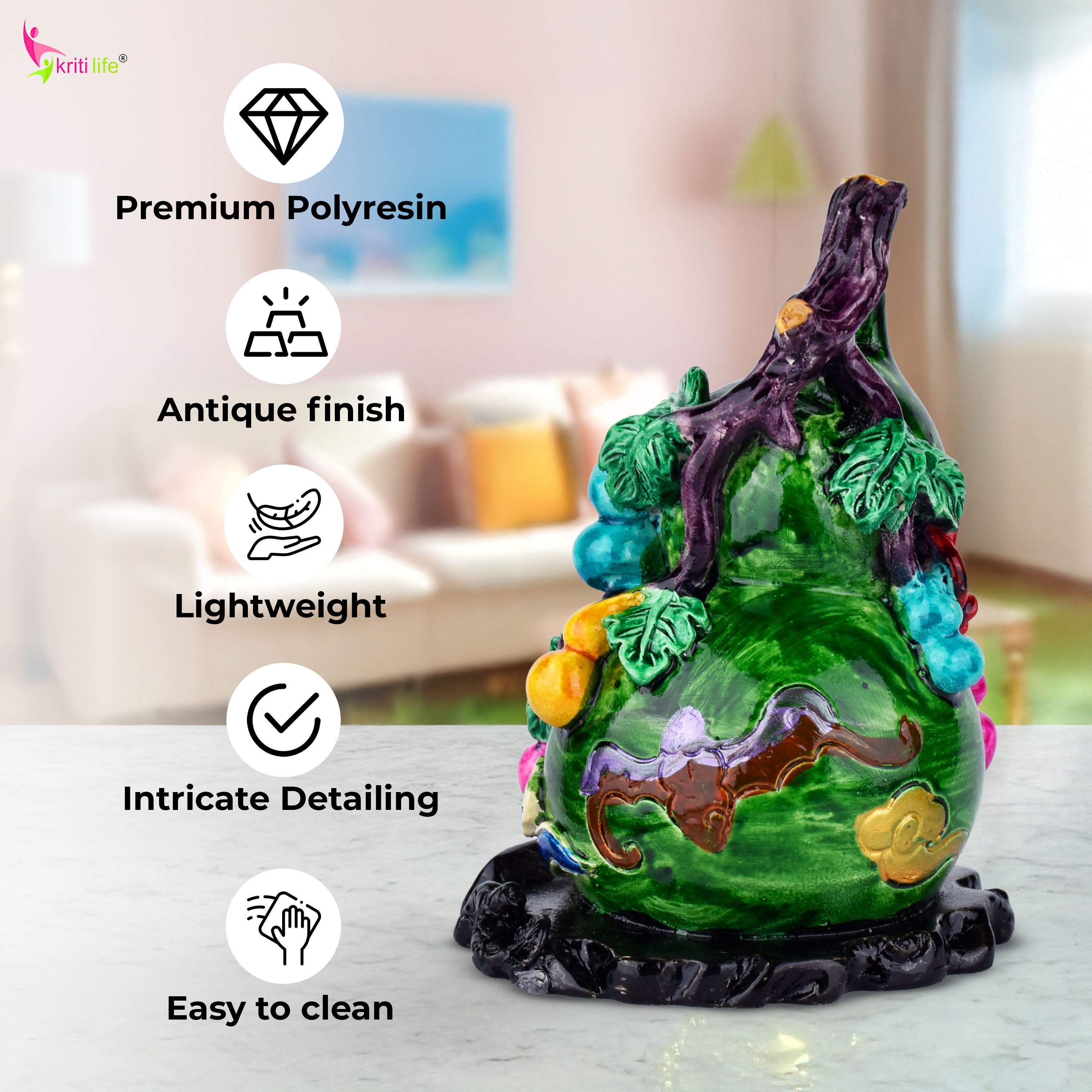 Feng Shui Multicolor Wu Lou Tree Idol – For Health, Faster Recovery & Positive Energy-4 inches