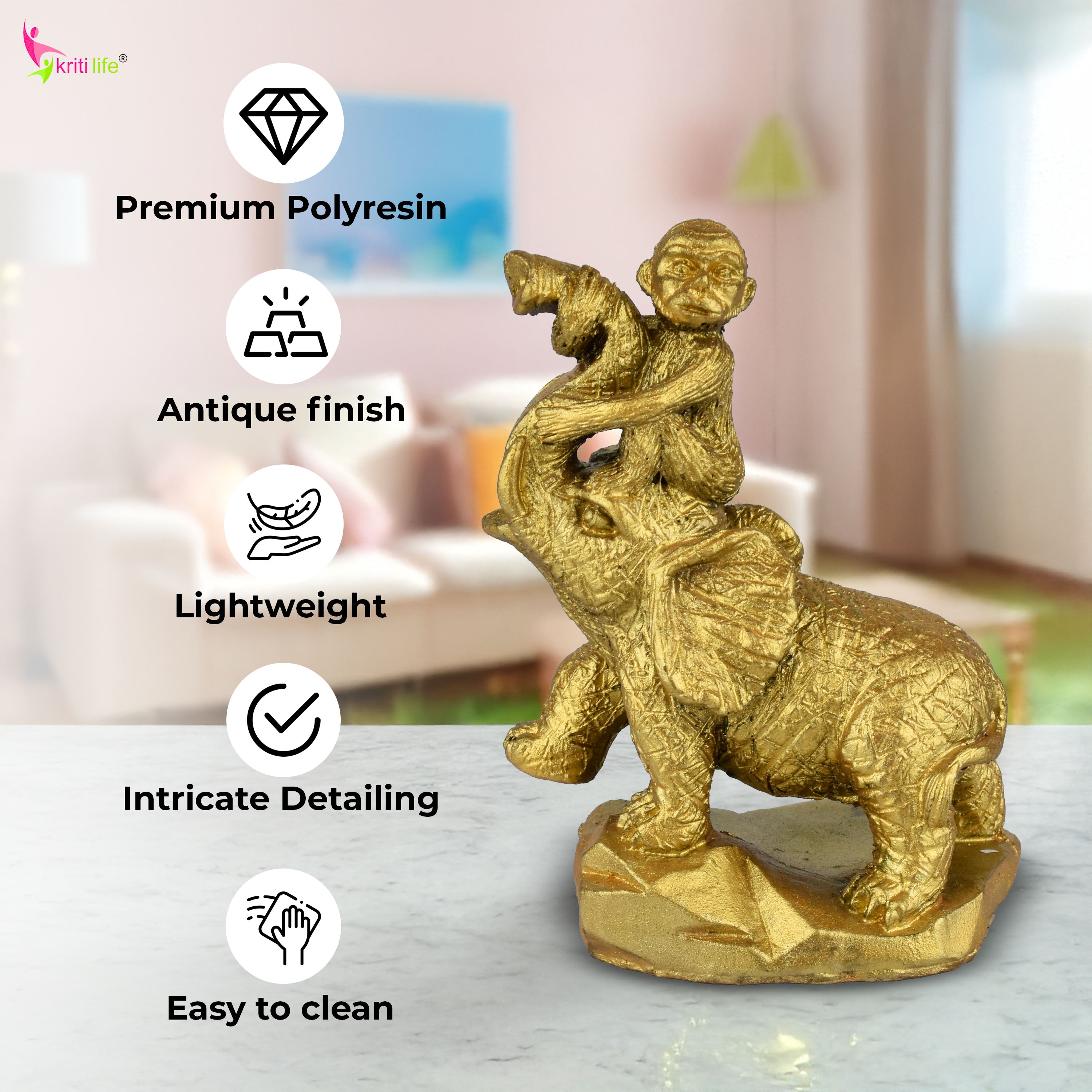 Feng Shui Monkey on Elephant Idol | Career Growth, Recognition & Promotions Remedy- 3 inches