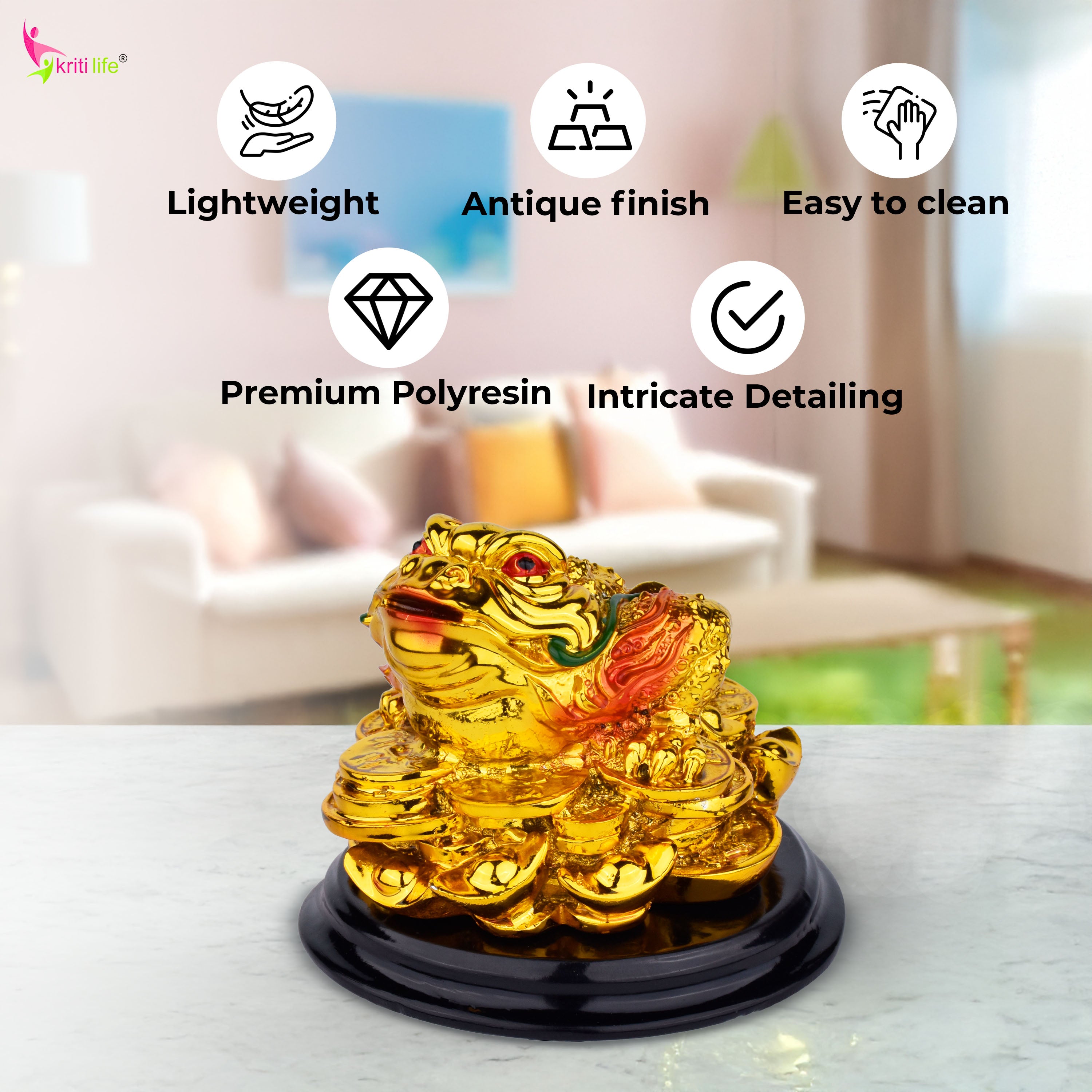 Feng Shui Wealth Frog Idol | Three-Legged Money Toad for Financial Stability & Prosperity-3.5 inches