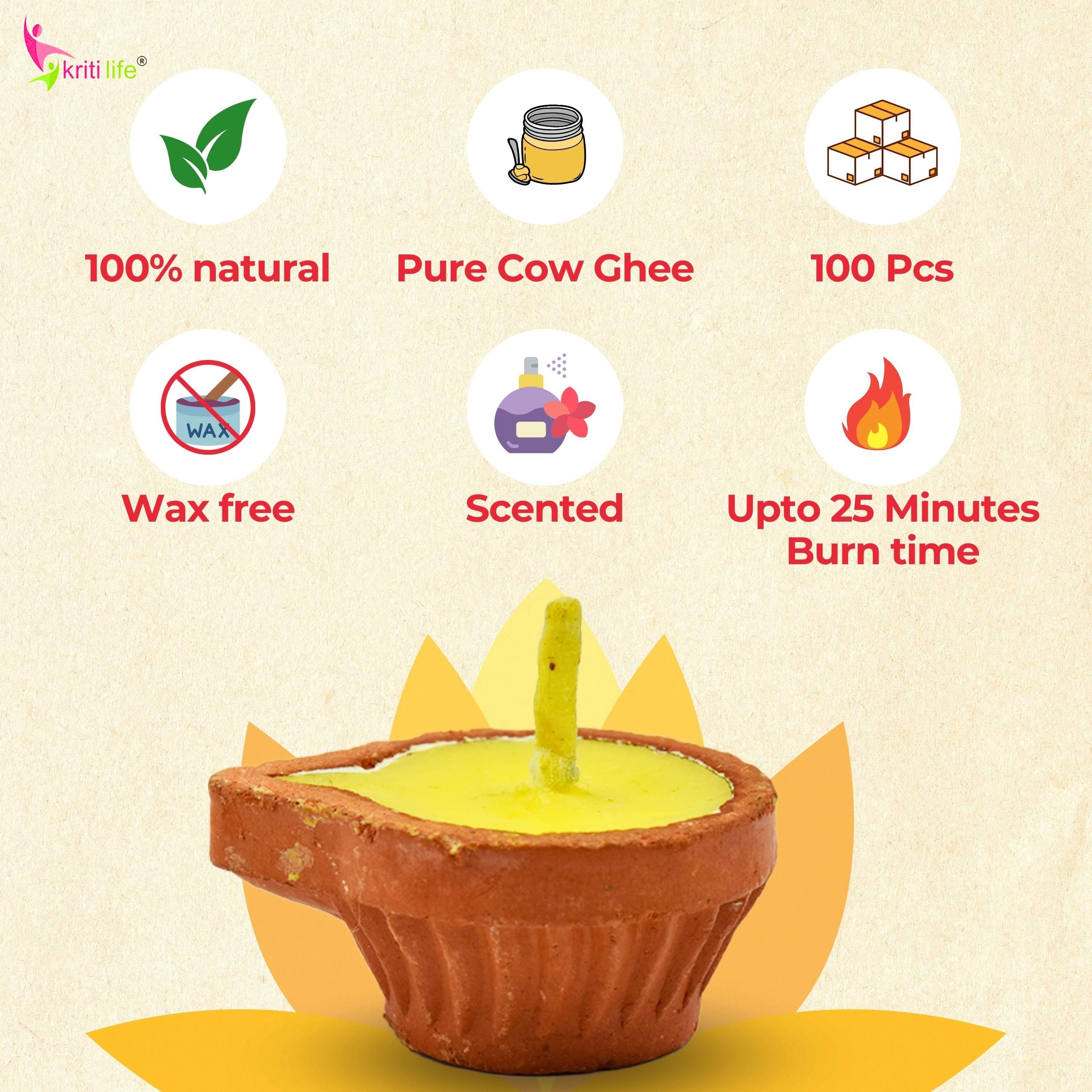 Kriti Life Ghee Jyot Clay Diyas 21 Pcs Ideal for Puja &amp; Festivals