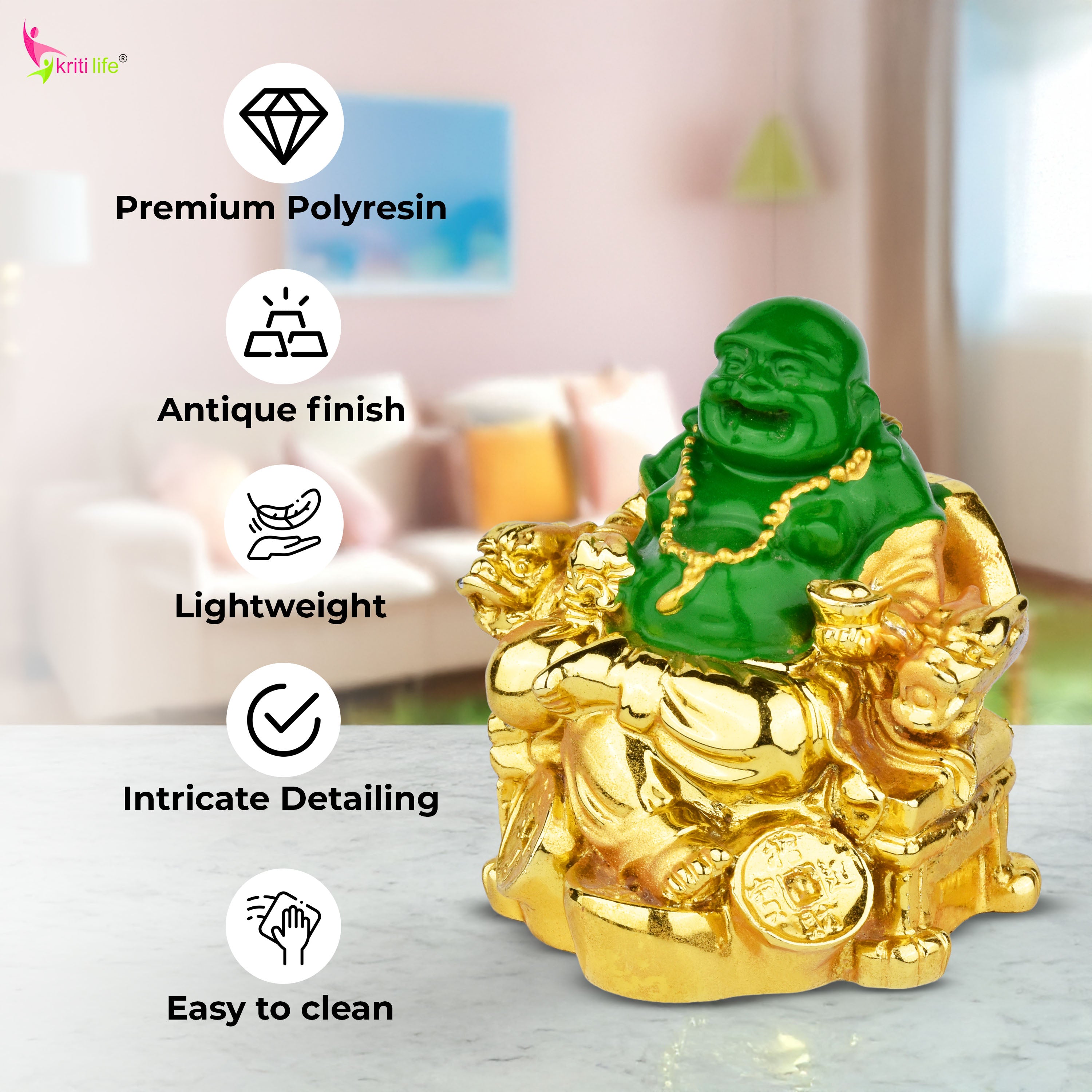 Feng Shui Laughing Buddha Idol for Wealth, Joy & Positivity | Ideal for Southeast Corner-2.5 inches