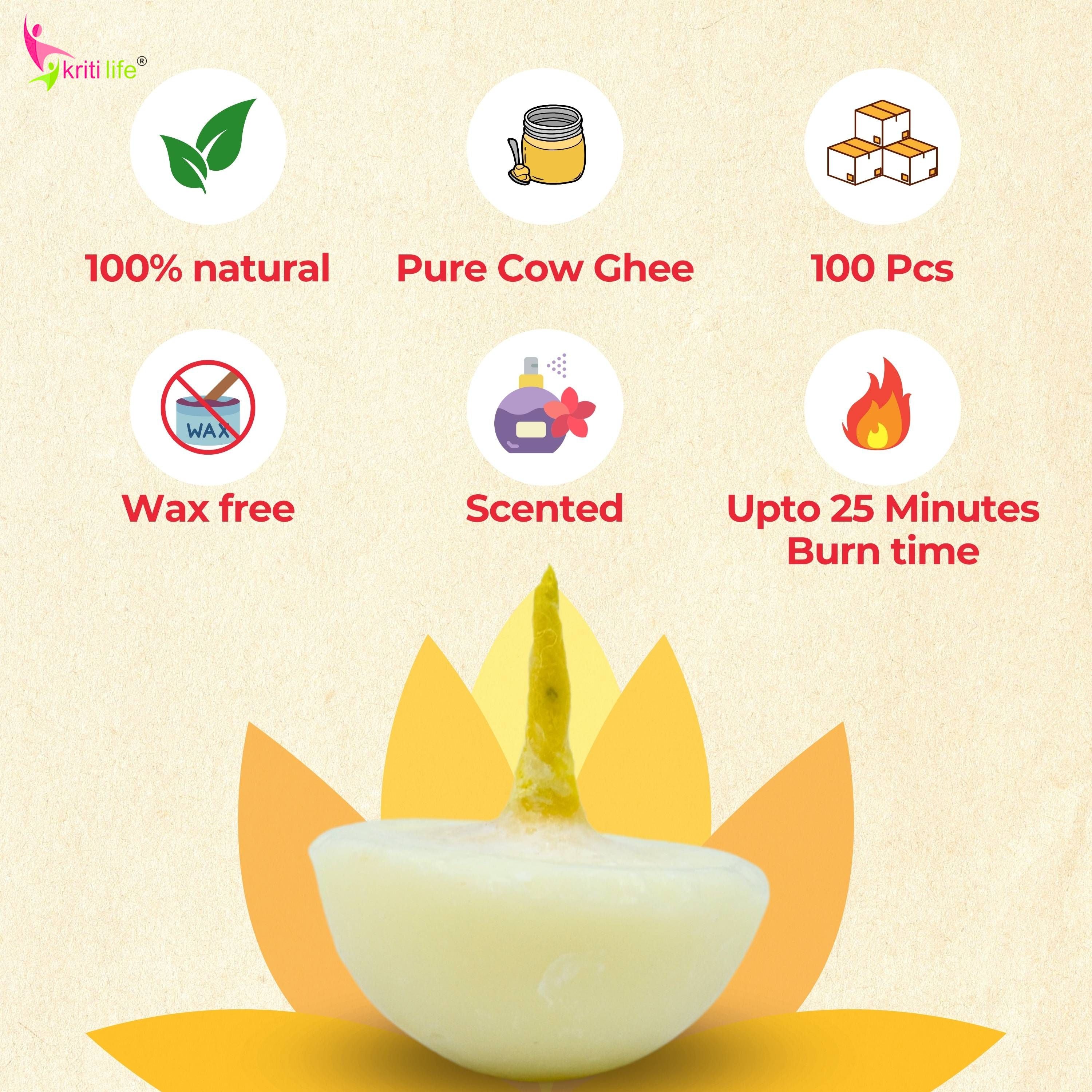 Kriti Life Scented Ghee Jyot Batti 100 Pcs for Puja Rituals