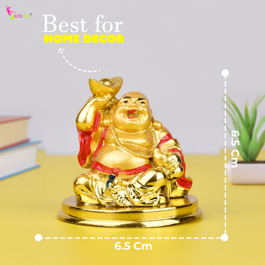 Feng Shui Golden Laughing Buddha Idol with Wealth Ingot | Prosperity & Positivity- 2.5 inches