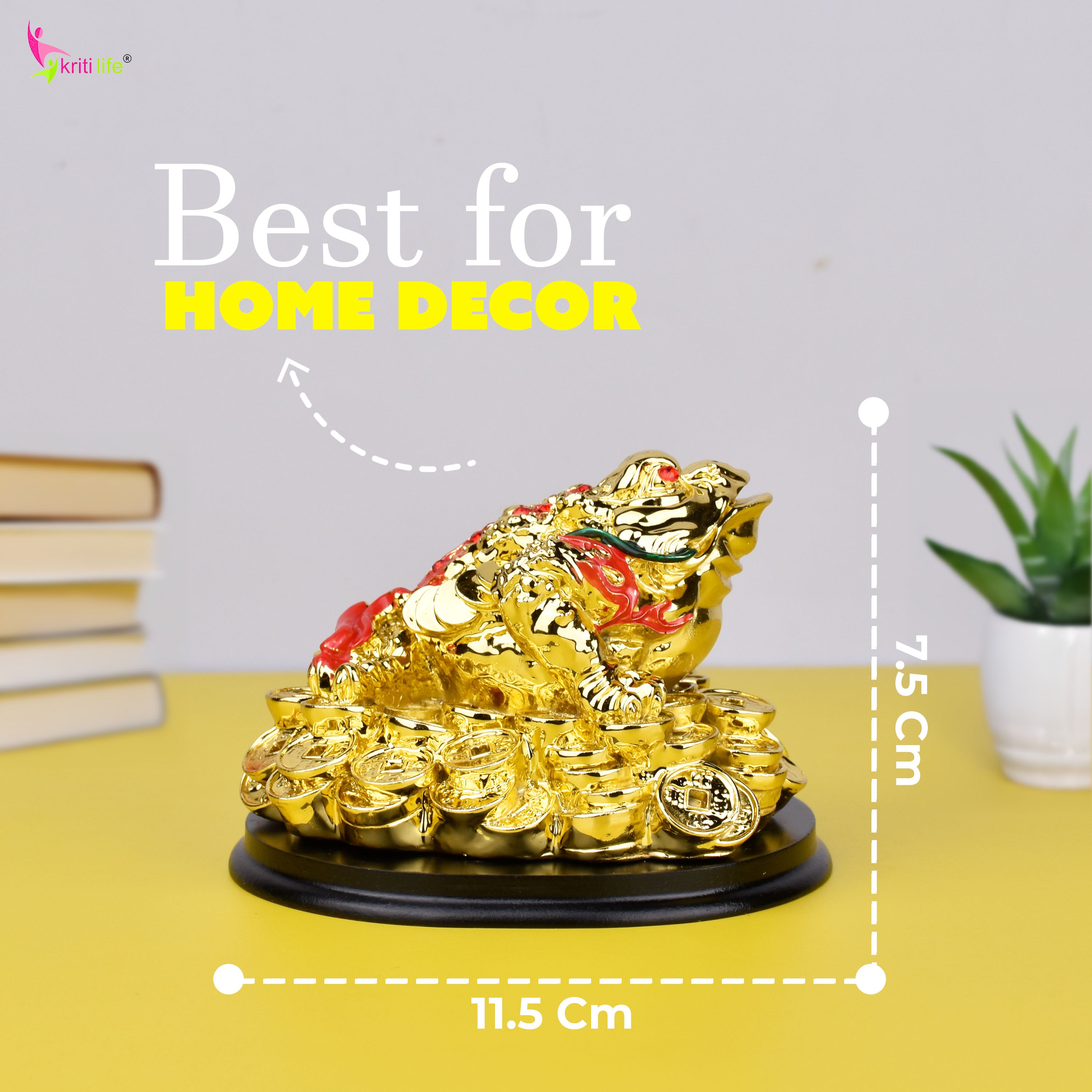 Feng Shui Wealth Frog Idol | Polyresin Wealth Toad Showpiece for Cash Flow, Business Growth & Luck- 4.5 inches