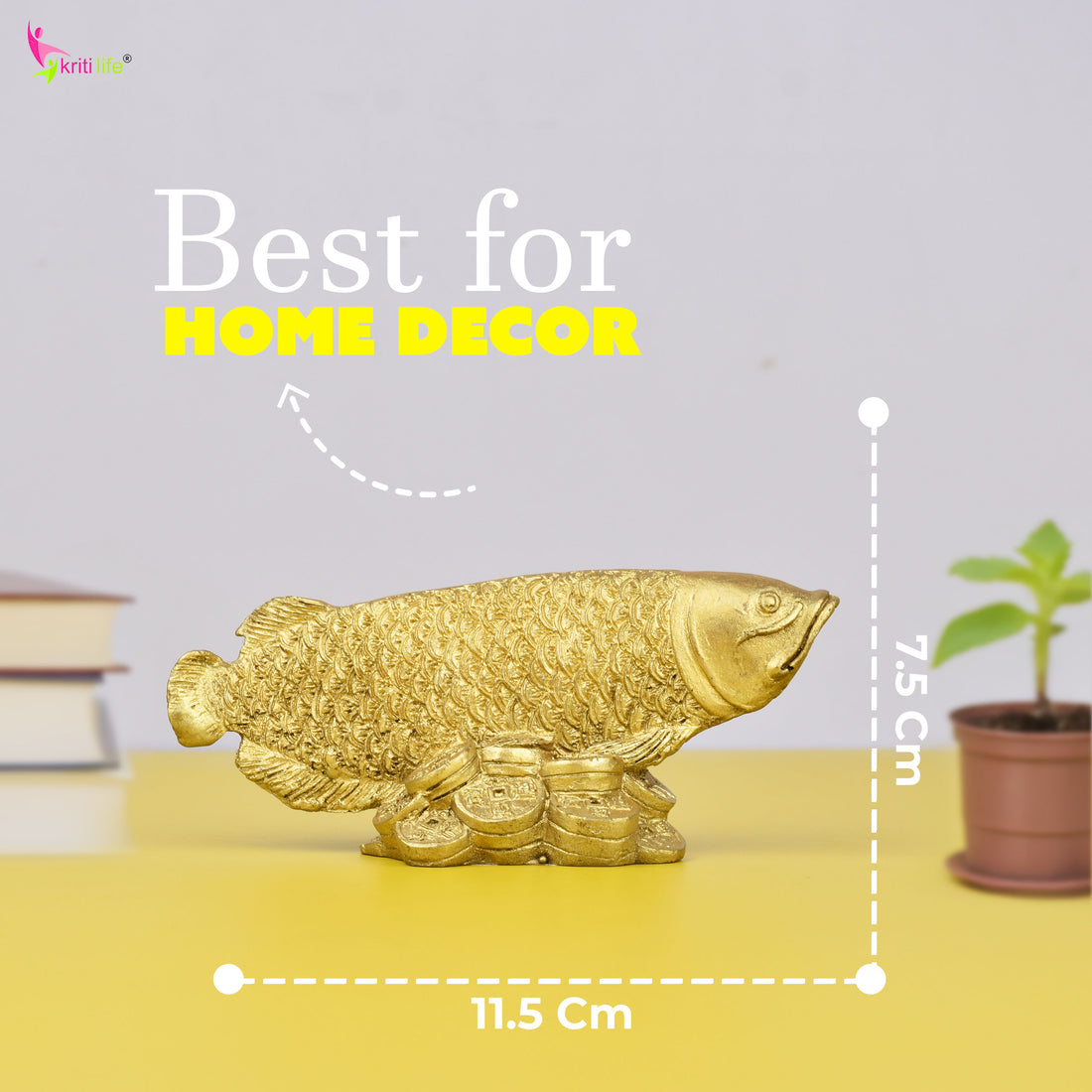 Feng Shui Arowana Fish Idol | Golden Polyresin Showpiece for Career Growth, Wealth & Protection 5 inches