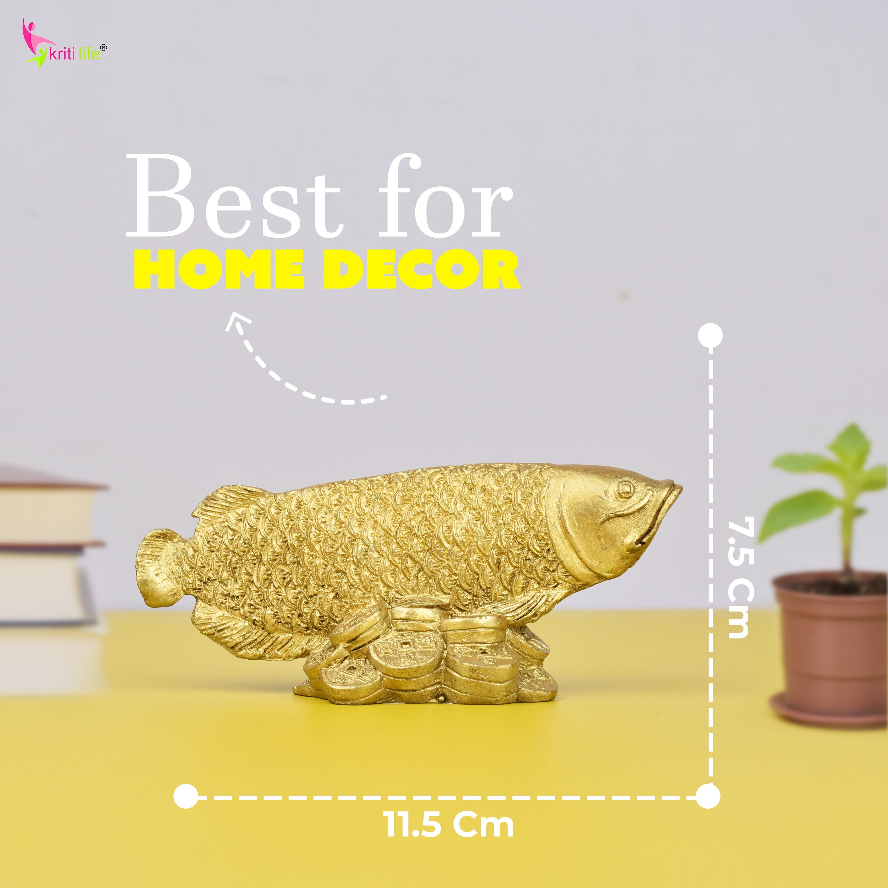Feng Shui Arowana Fish Idol | Golden Polyresin Showpiece for Career Growth, Wealth & Protection 5 inches