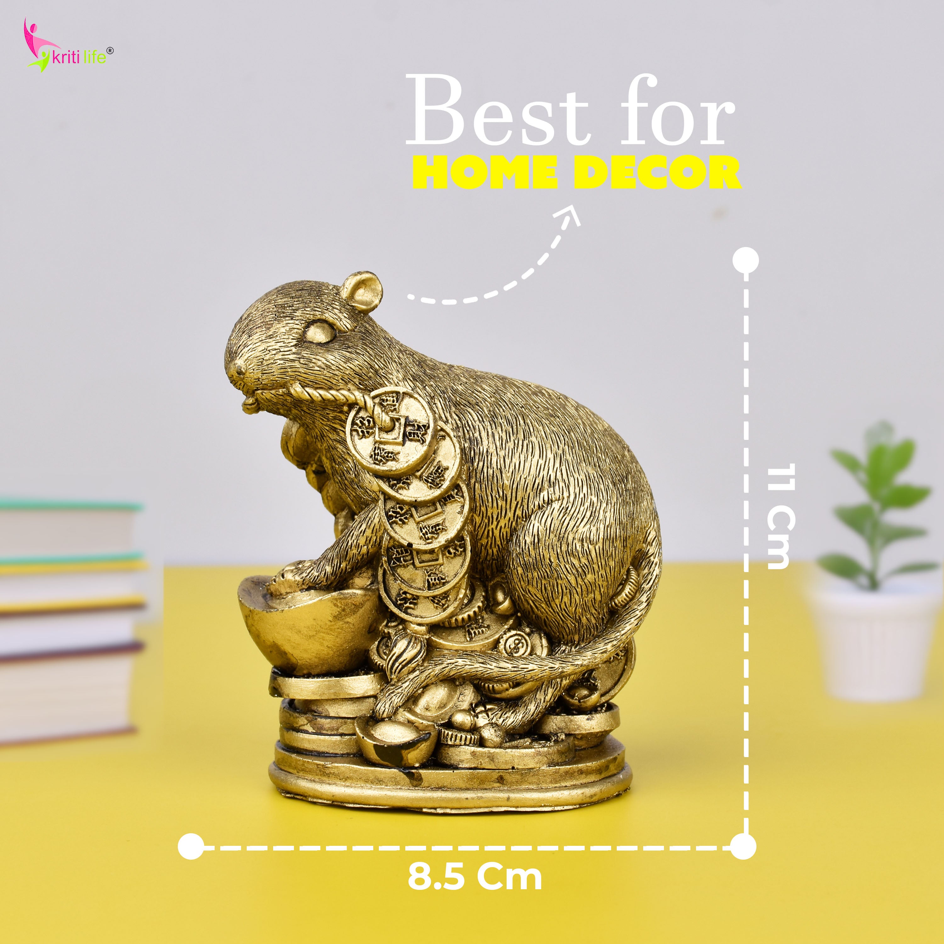 Feng Shui Wealth Rat Idol with Gold Bar | Symbol of Prosperity & Business Luck- 4 inches
