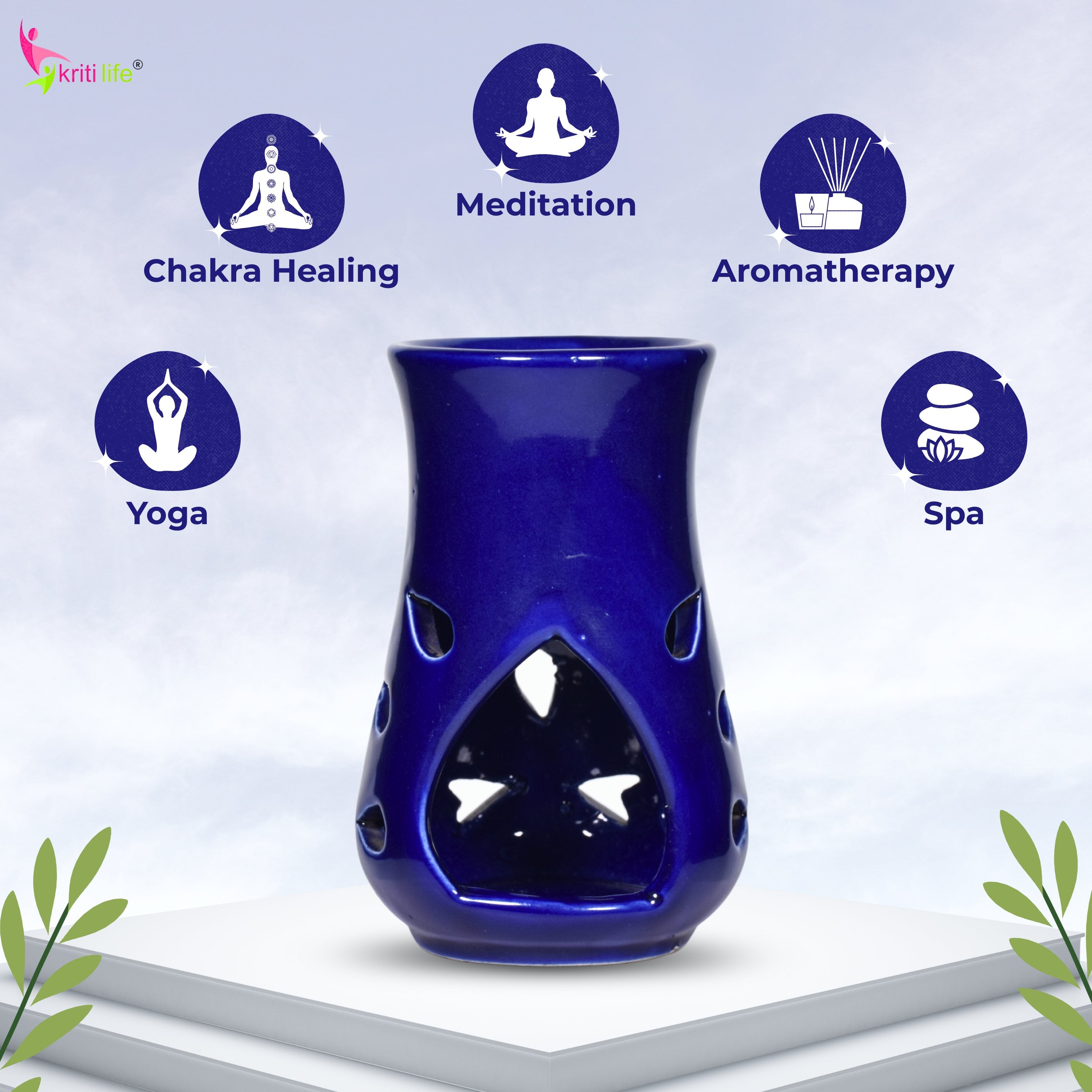 Ceramic Aroma Oil Burner for Camphor & Essential Oils | Blue Fragrance Diffuser-5 inches