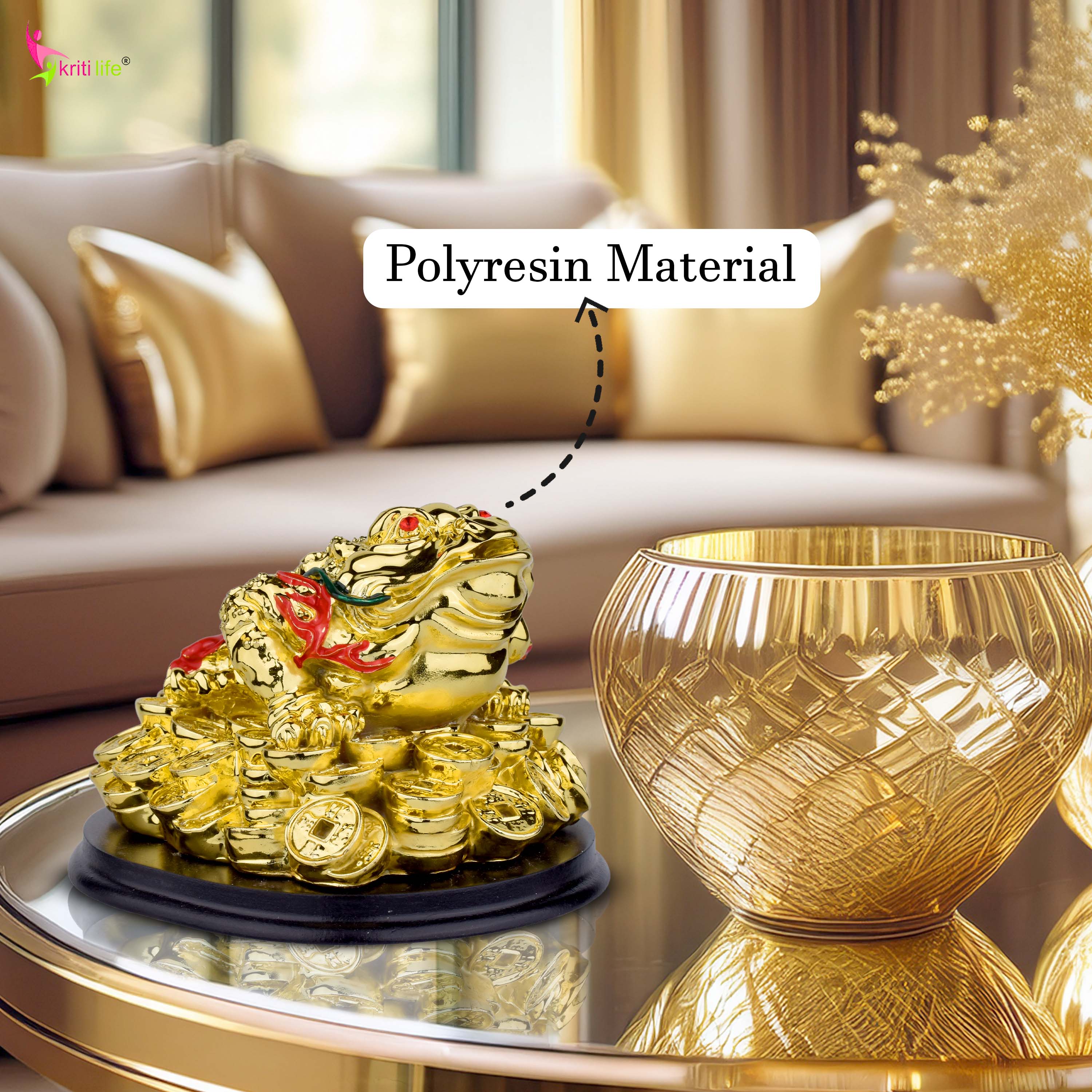 Feng Shui Wealth Frog Idol | Polyresin Wealth Toad Showpiece for Cash Flow, Business Growth & Luck- 4.5 inches