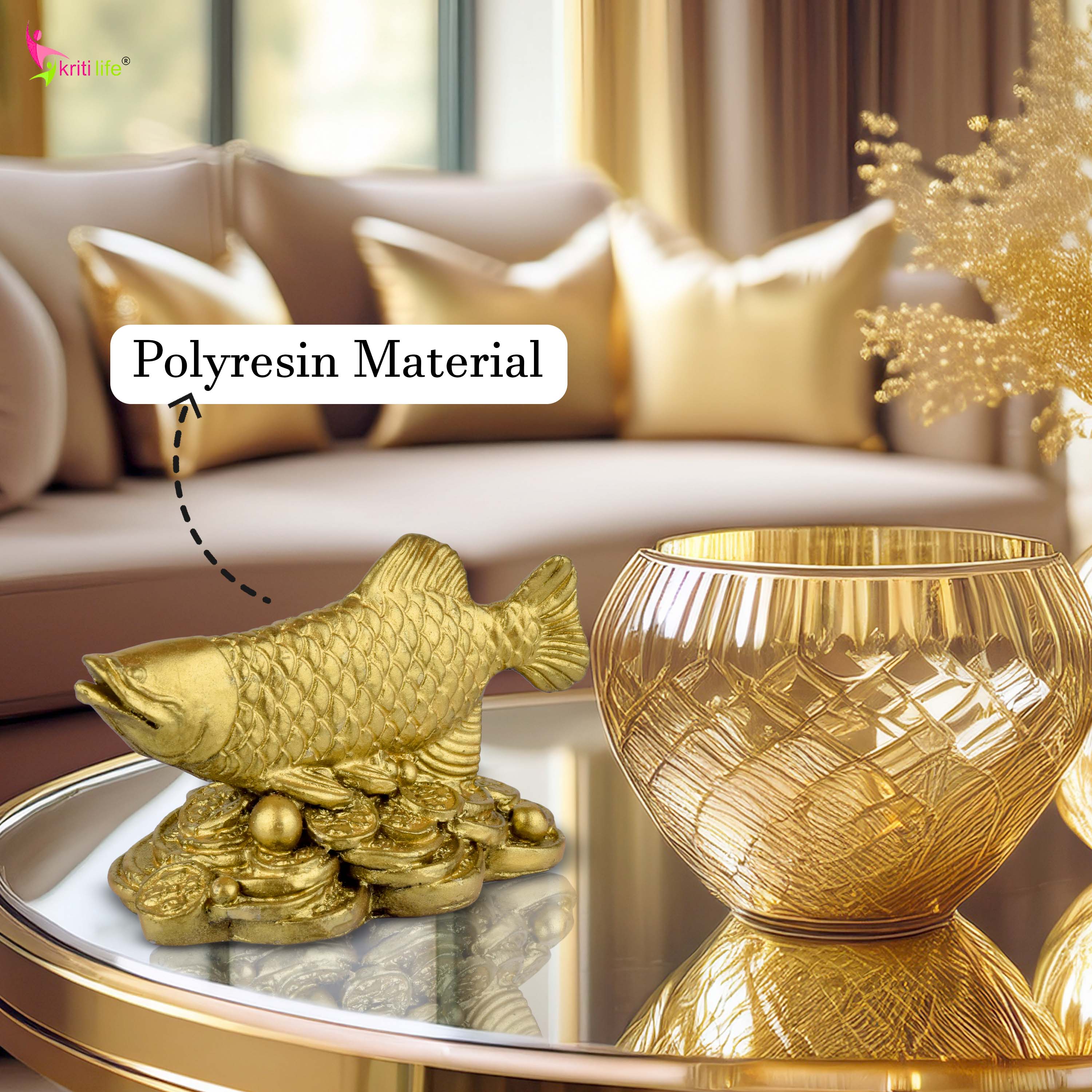 Feng Shui Arowana Fish Idol for Career Growth, Wealth & Protection- 3  inches